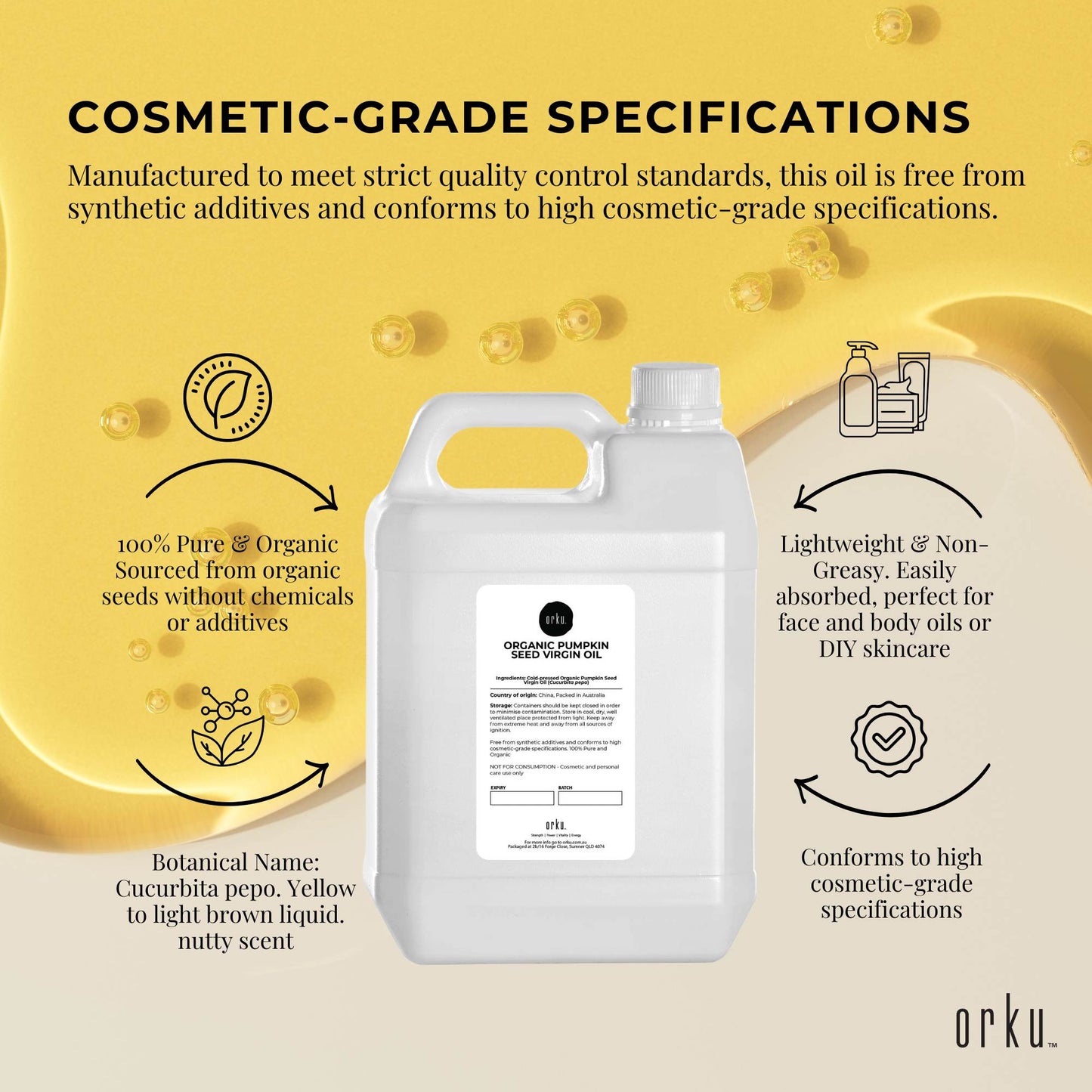 Orku 5L Organic Pumpkin Seed Oil – Virgin Cold Pressed Unrefined Cosmetic Grade