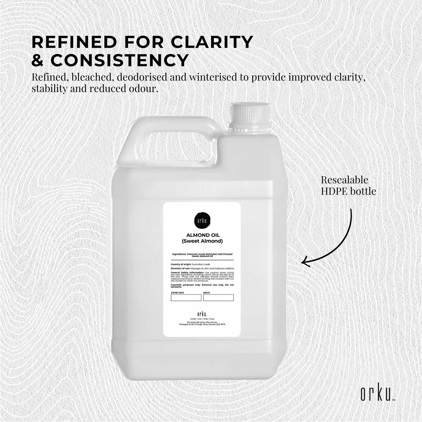 Orku 5L Sweet Almond Oil 100% Pure Refined Cosmetic Carrier Skin Hair