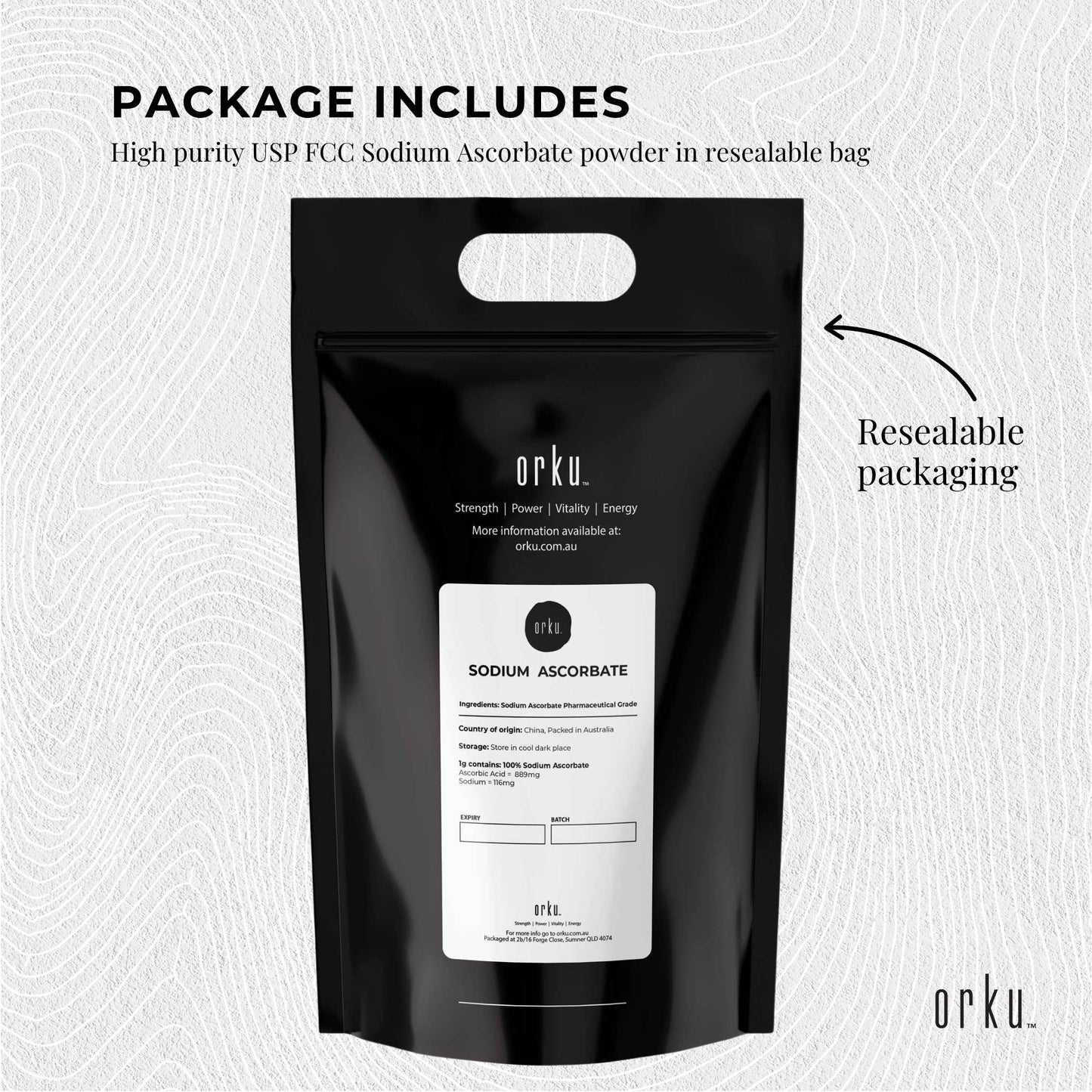 Orku 20Kg Sodium Ascorbate - High Purity Soluble Crystalline Powder Ingredient