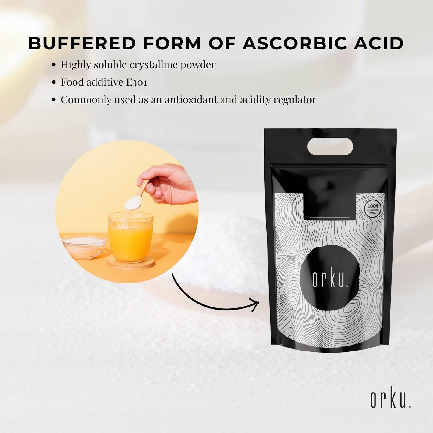 Orku 20Kg Sodium Ascorbate - High Purity Soluble Crystalline Powder Ingredient