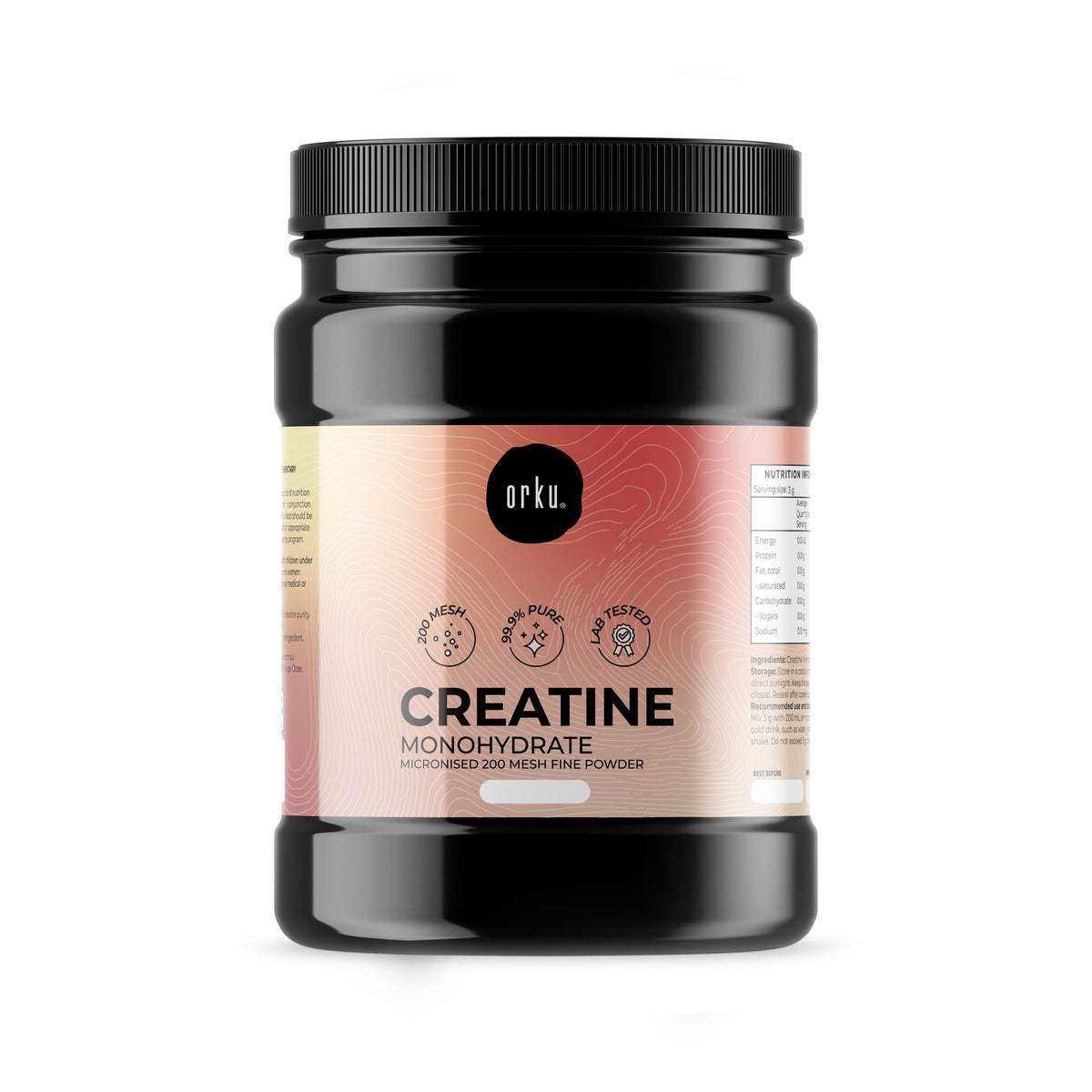 Orku Creatine Monohydrate Powder 200 Mesh Micronised 99.9% Pure Jar
