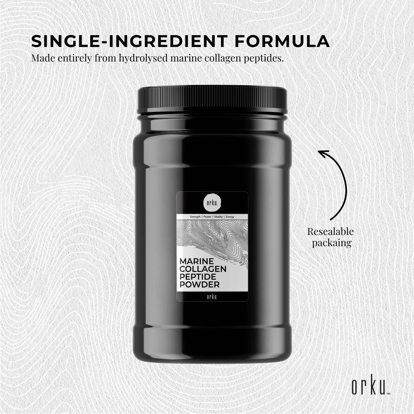 Orku 600g Marine Collagen Peptide Powder - Jar - Type I Hydrolysed Protein