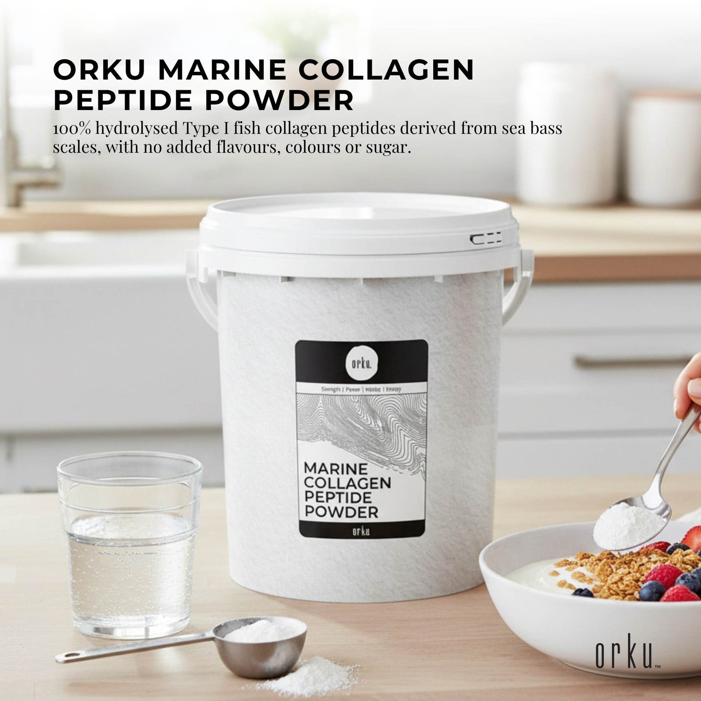 Orku 600g Marine Collagen Peptide Powder Type I Hydrolysed Protein Tub