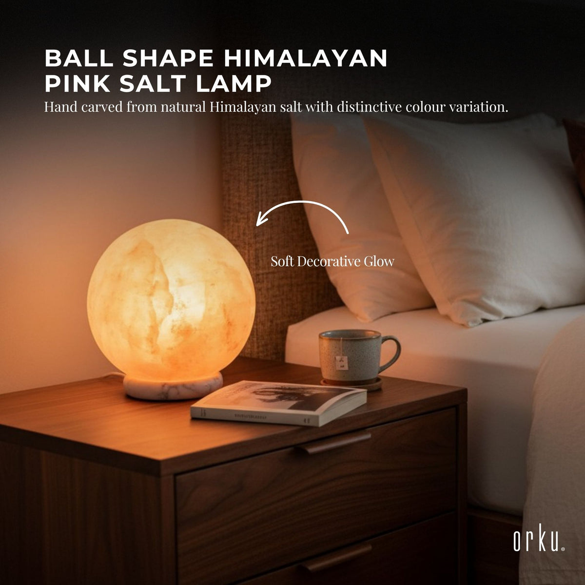 Orku 16 cm Ball Shape Himalayan Pink Salt Lamp - Carved Sphere Night Light