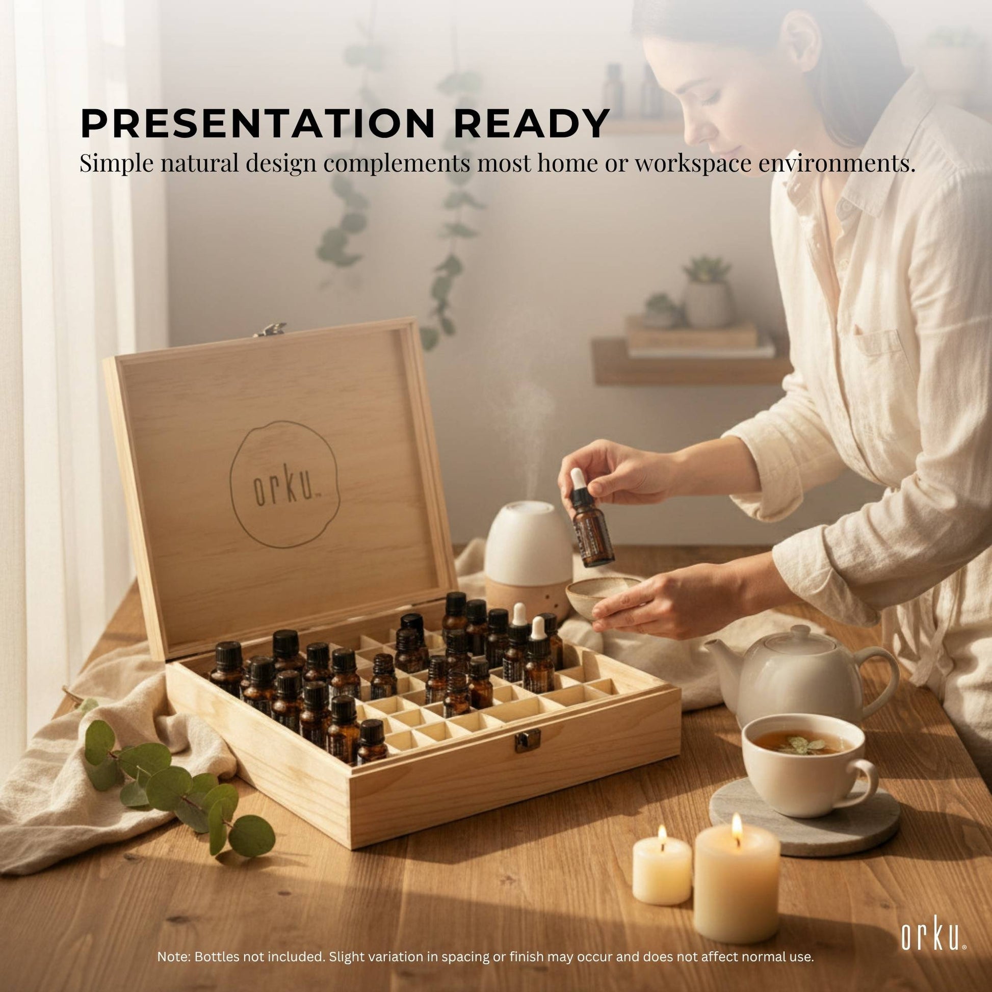 Orku 74 Essential Oil Bottle Storage Box Wooden Organiser Aromatherapy Case