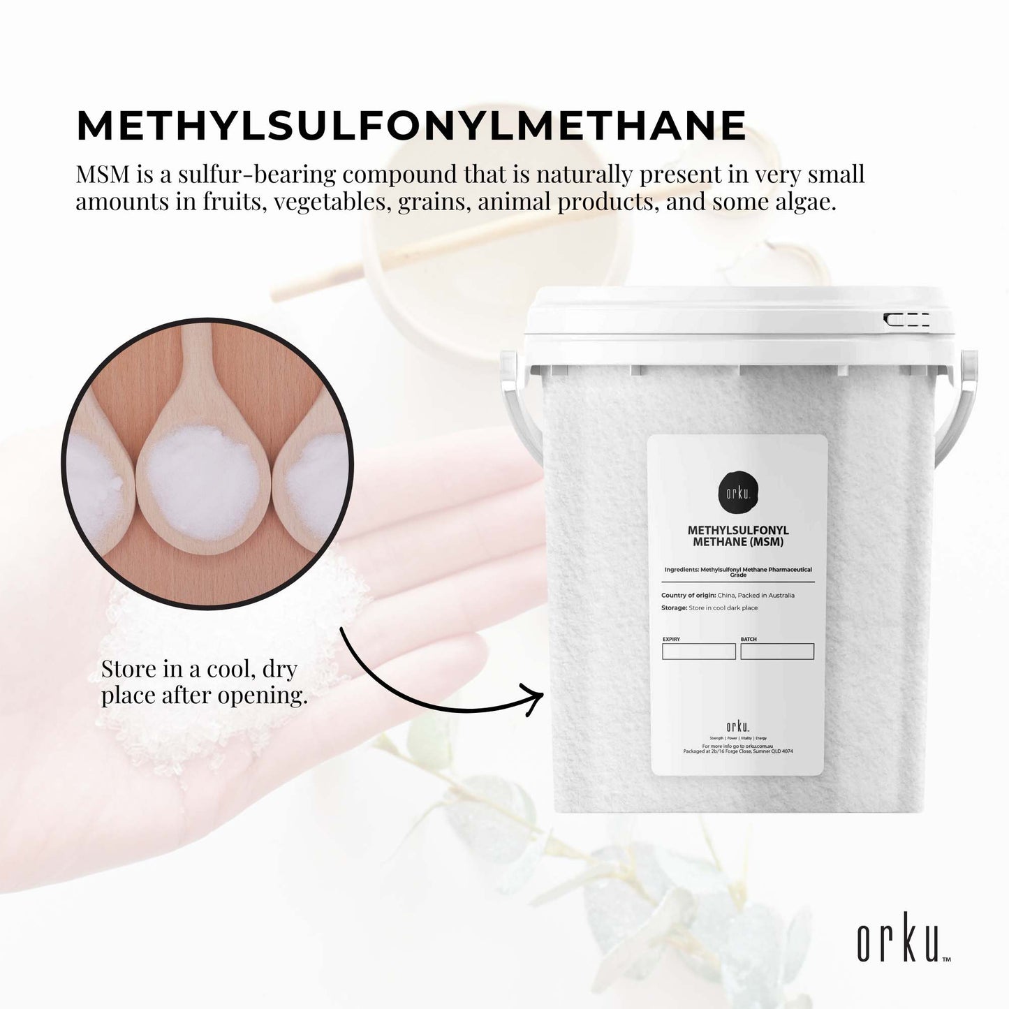 Orku 800g MSM Powder or Crystals Tub - 99.9% Pure USP Grade Methylsulfonylmethane