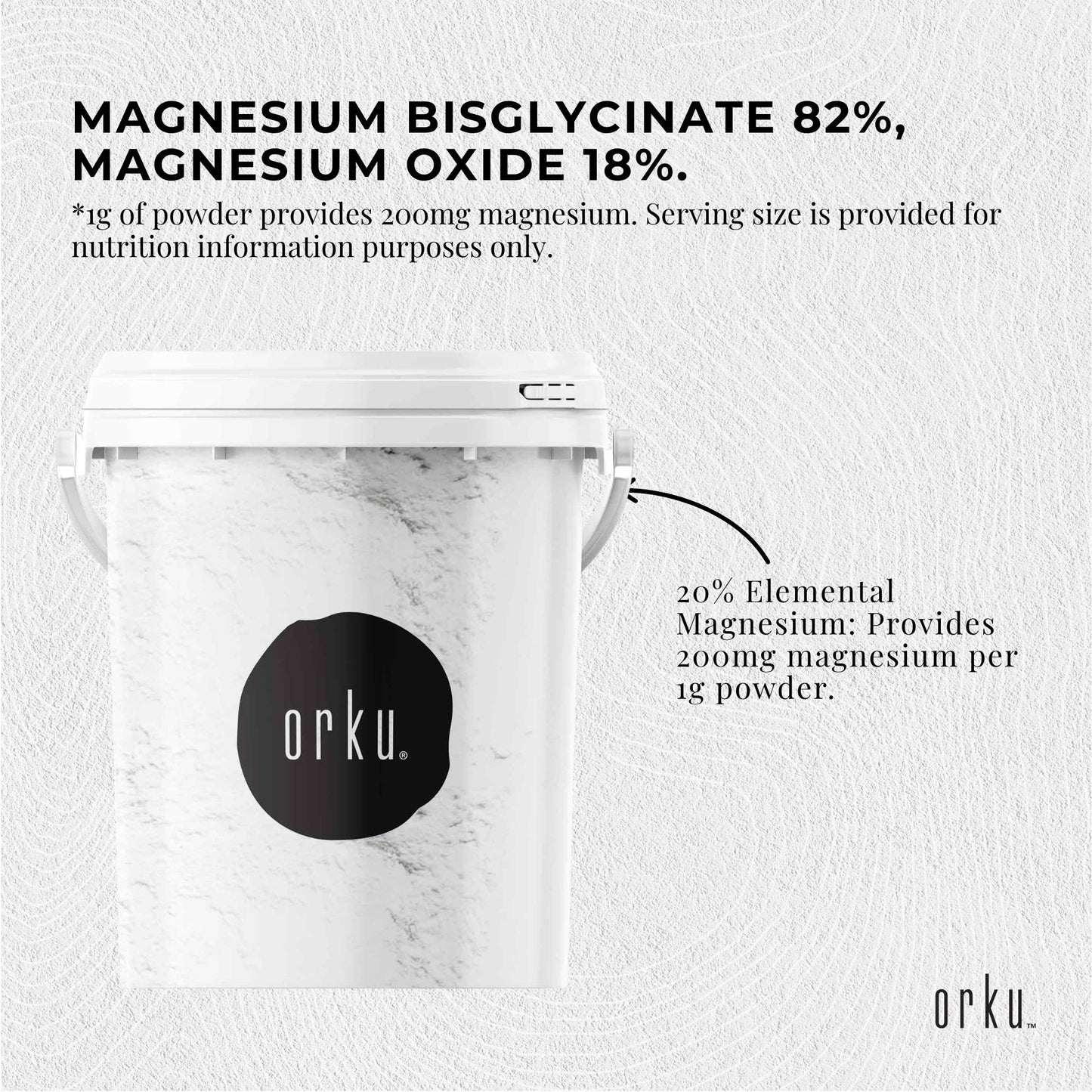 Orku 800g Magnesium Bisglycinate Powder Unflavoured Chelated Biglycinate - Tub