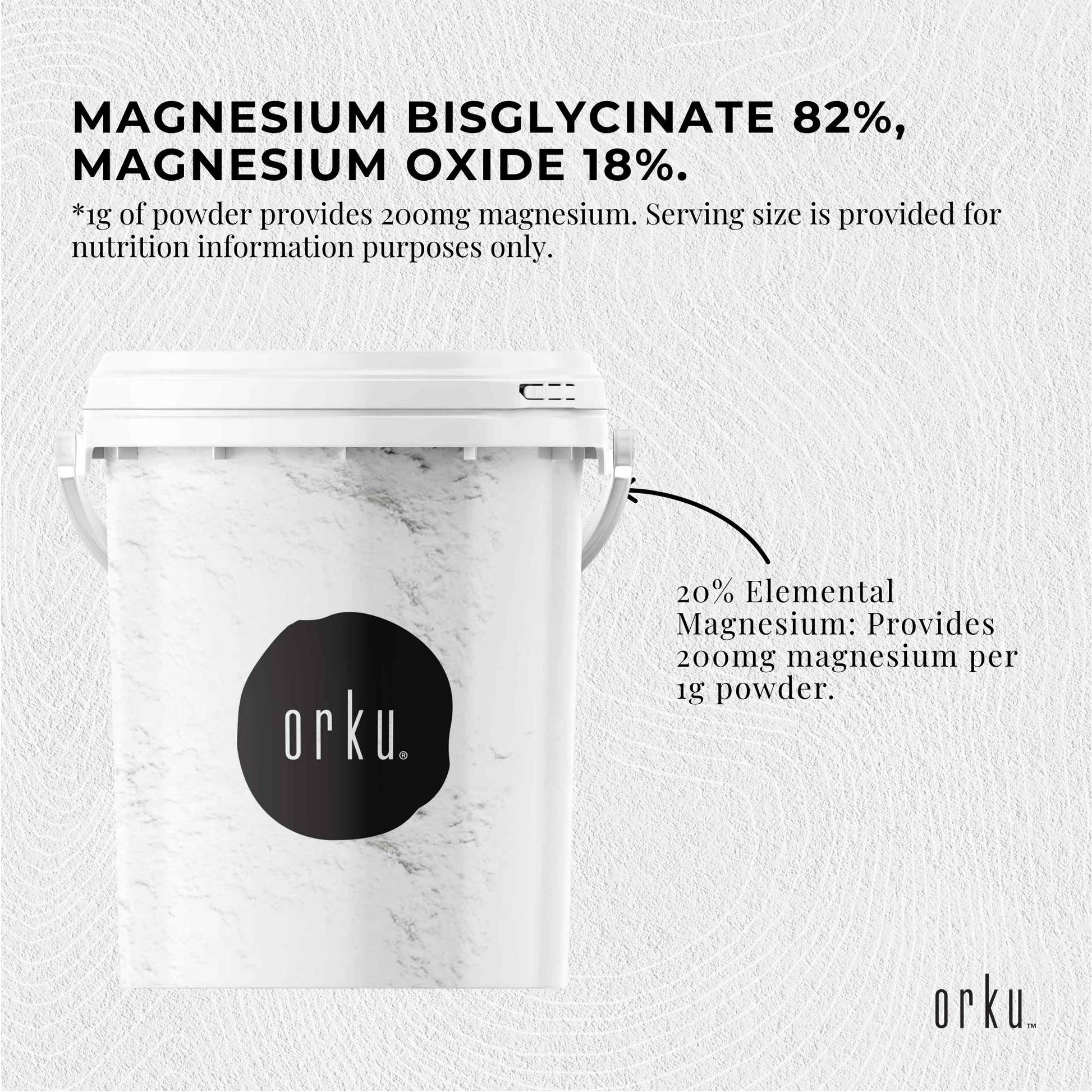 Orku 800g Magnesium Bisglycinate Powder Unflavoured Chelated Biglycinate - Tub