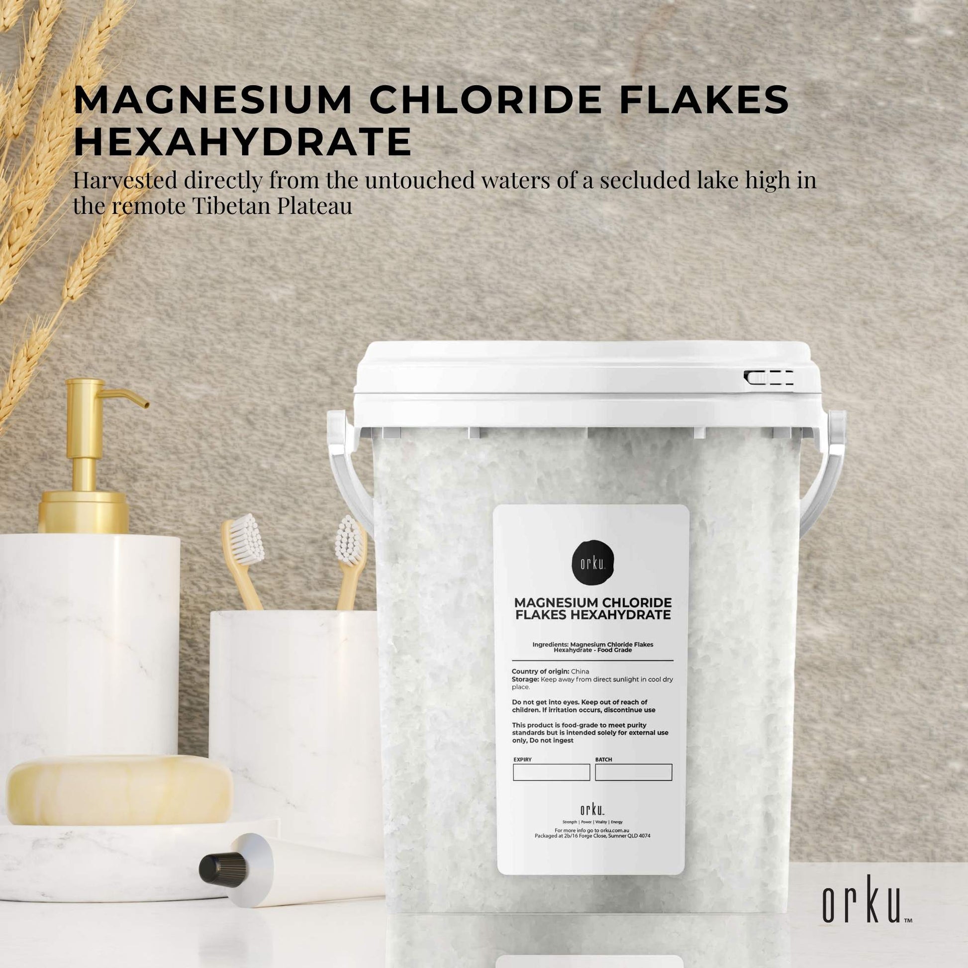 Orku 800g Magnesium Chloride Flakes Hexahydrate Tub - FCC USP Spec Bath Salts
