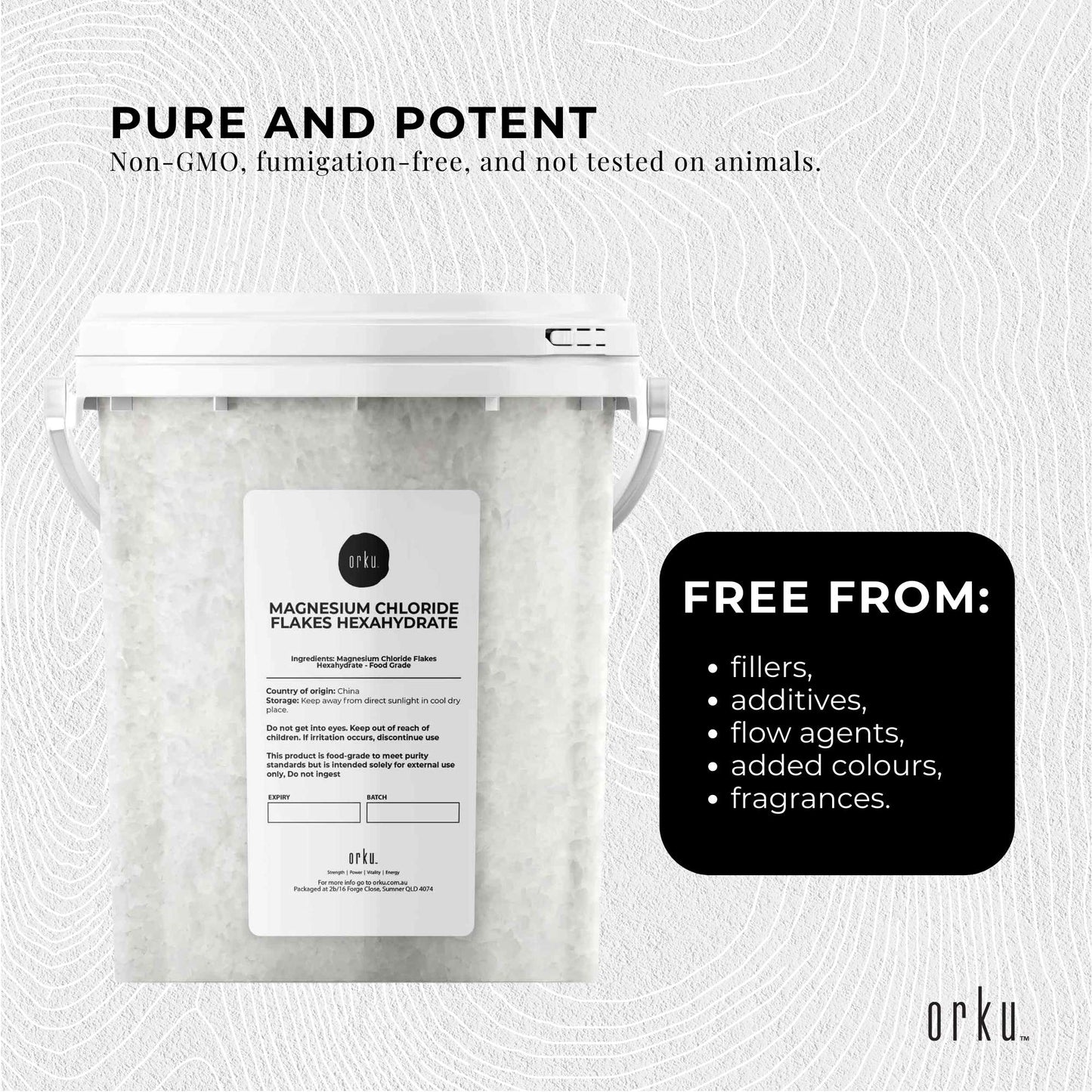 Orku 800g Magnesium Chloride Flakes Hexahydrate Tub - FCC USP Spec Bath Salts