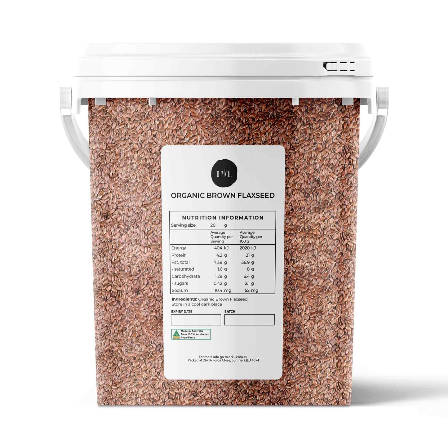 Orku 800g Organic Brown Linseed Flaxseed Whole Grain Non GMO - Tub