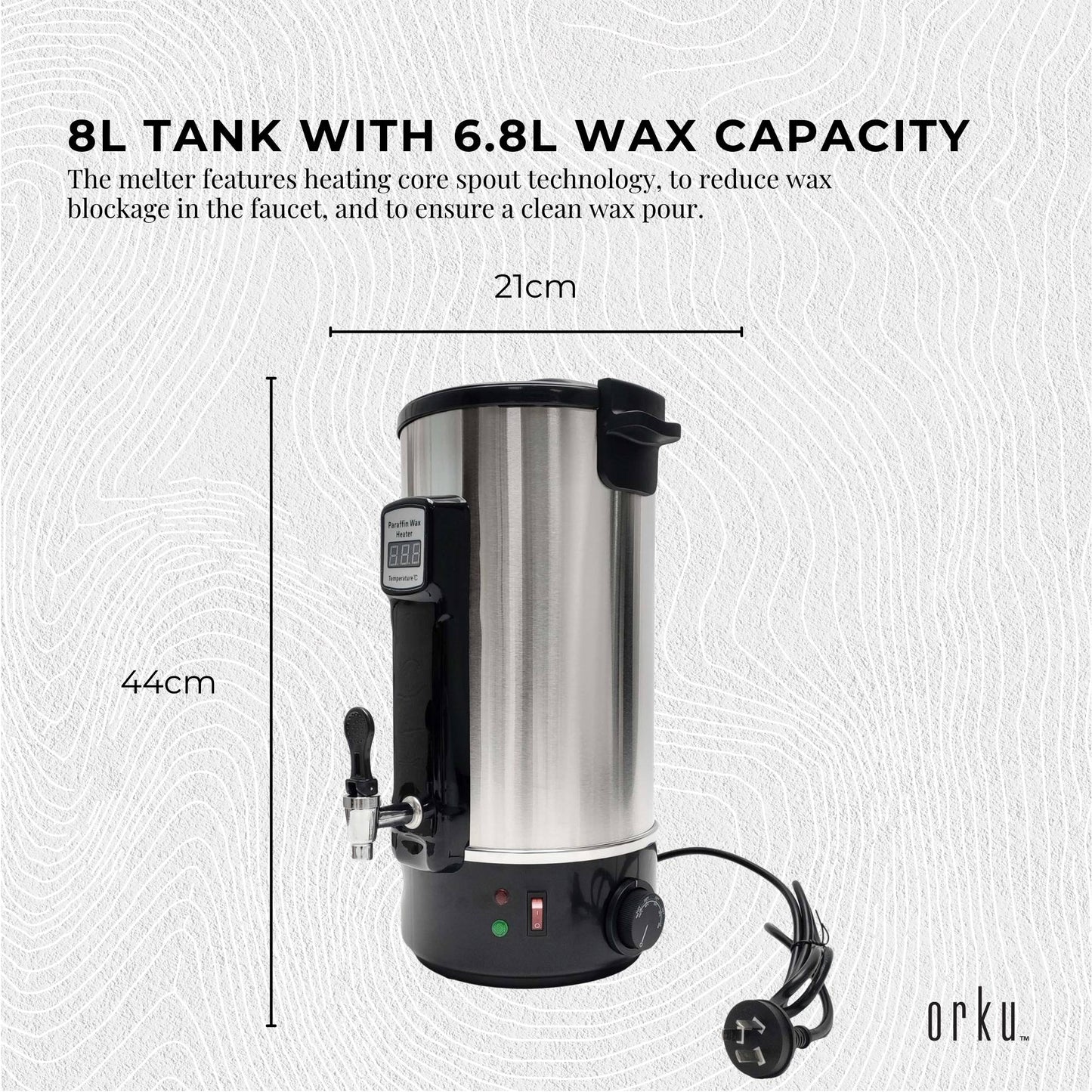 Orku 8L Candle Wax Heater - Core Heating With Tap For Candle Making Silver