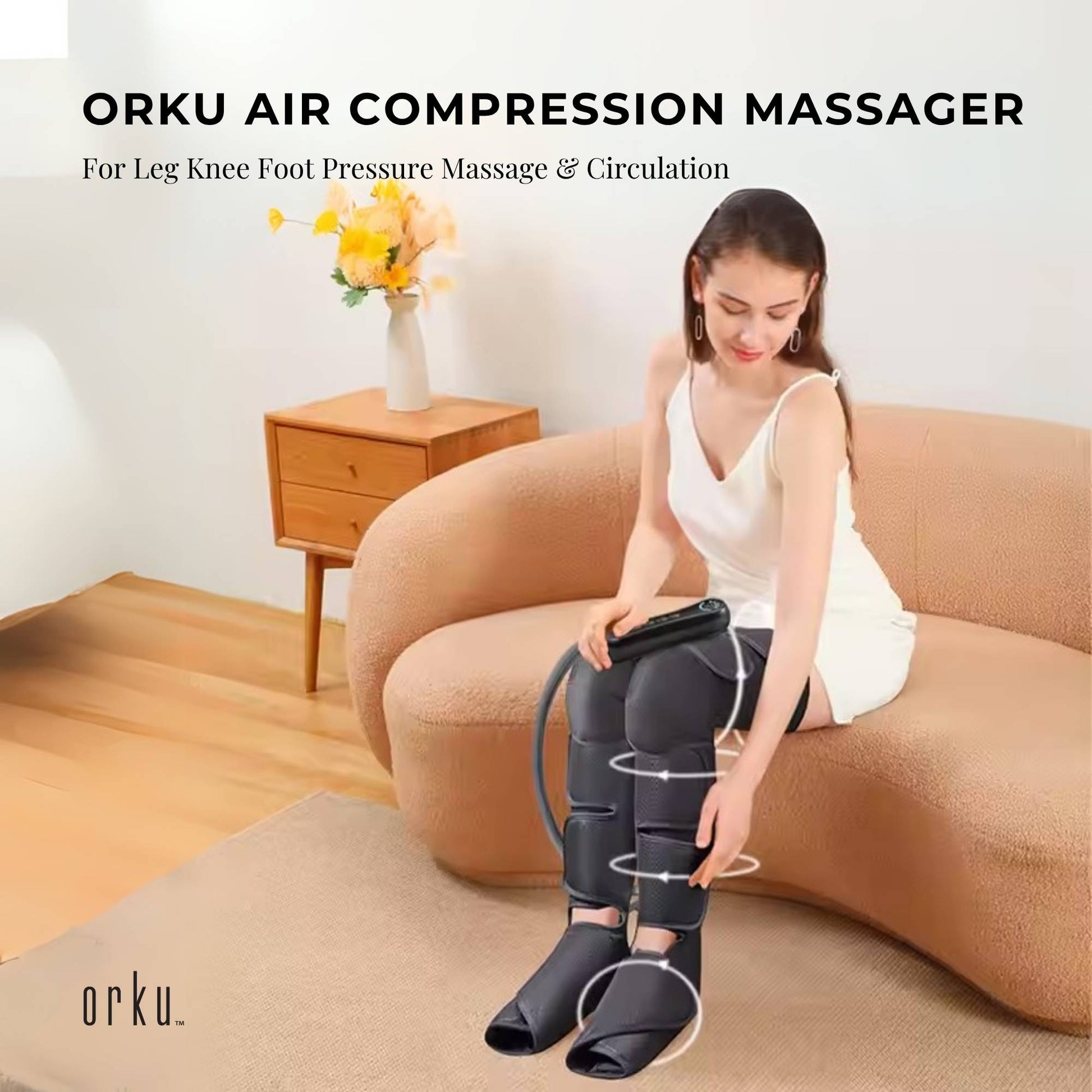 Orku Air Compression Leg Knee Foot Massager with Heat - Relaxation and Recovery