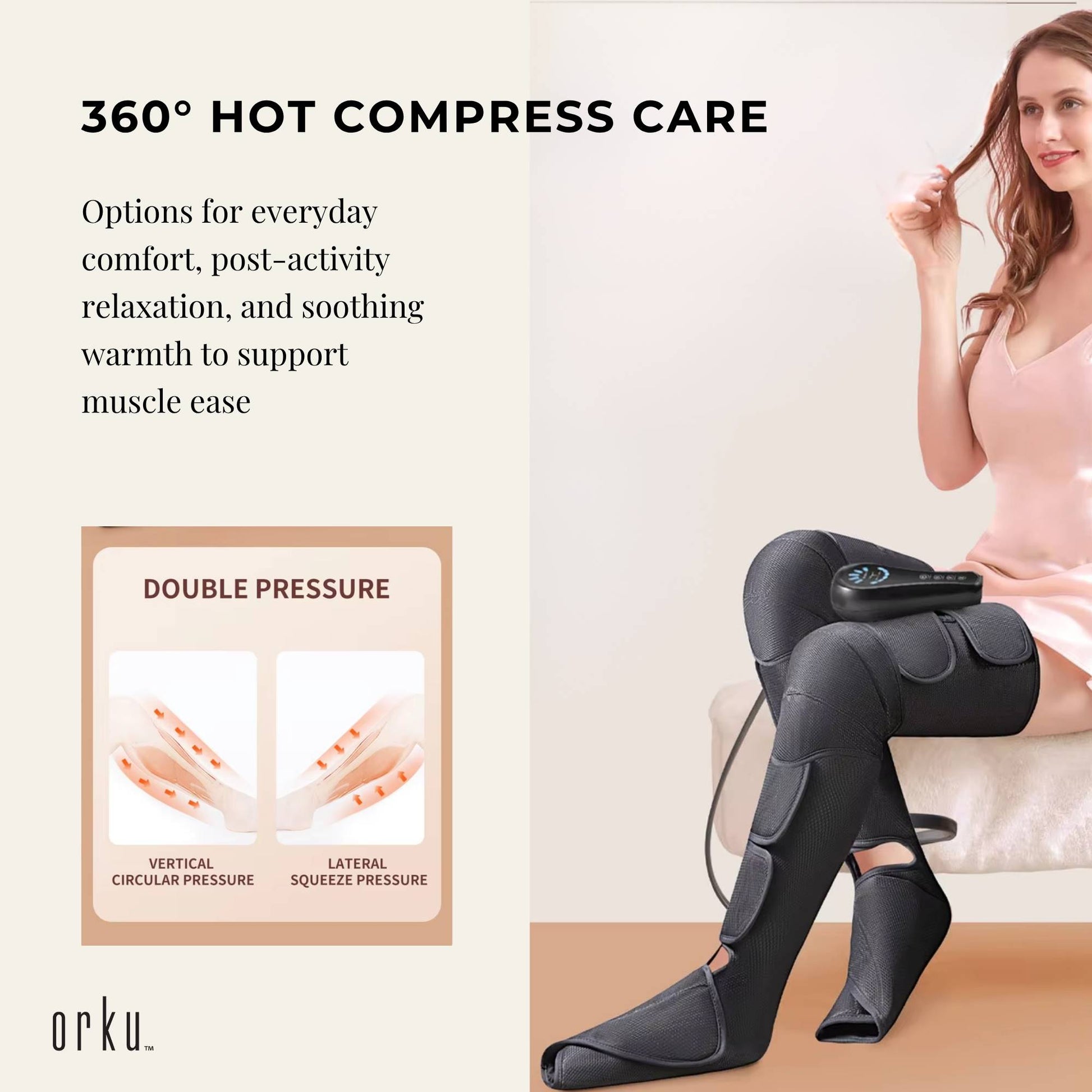 Orku Air Compression Leg Knee Foot Massager with Heat - Relaxation and Recovery