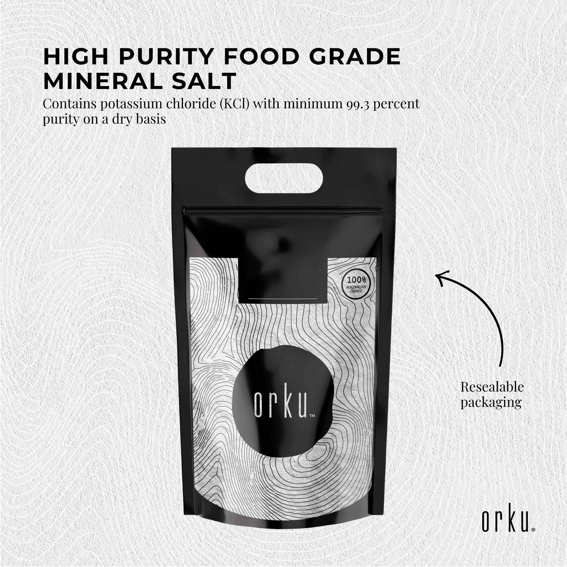 Orku Bulk Potassium Chloride Powder (KCl) - Food Grade E508 Salt Substitute