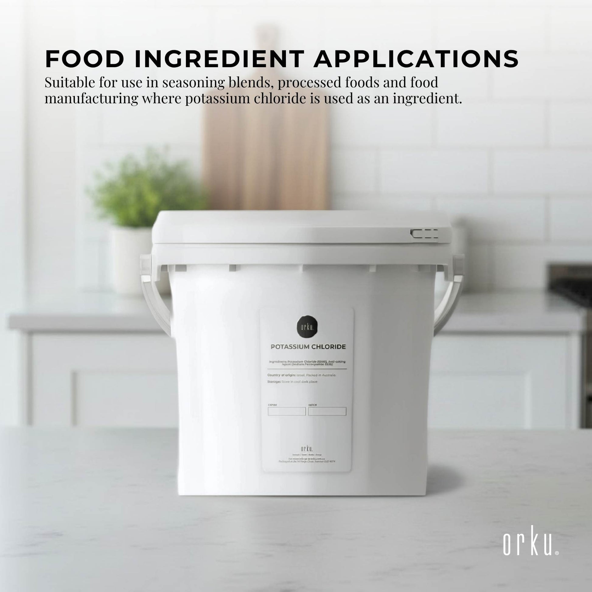 Orku Bulk Potassium Chloride Powder (KCl) Tub - Food Grade E508 Salt Substitute