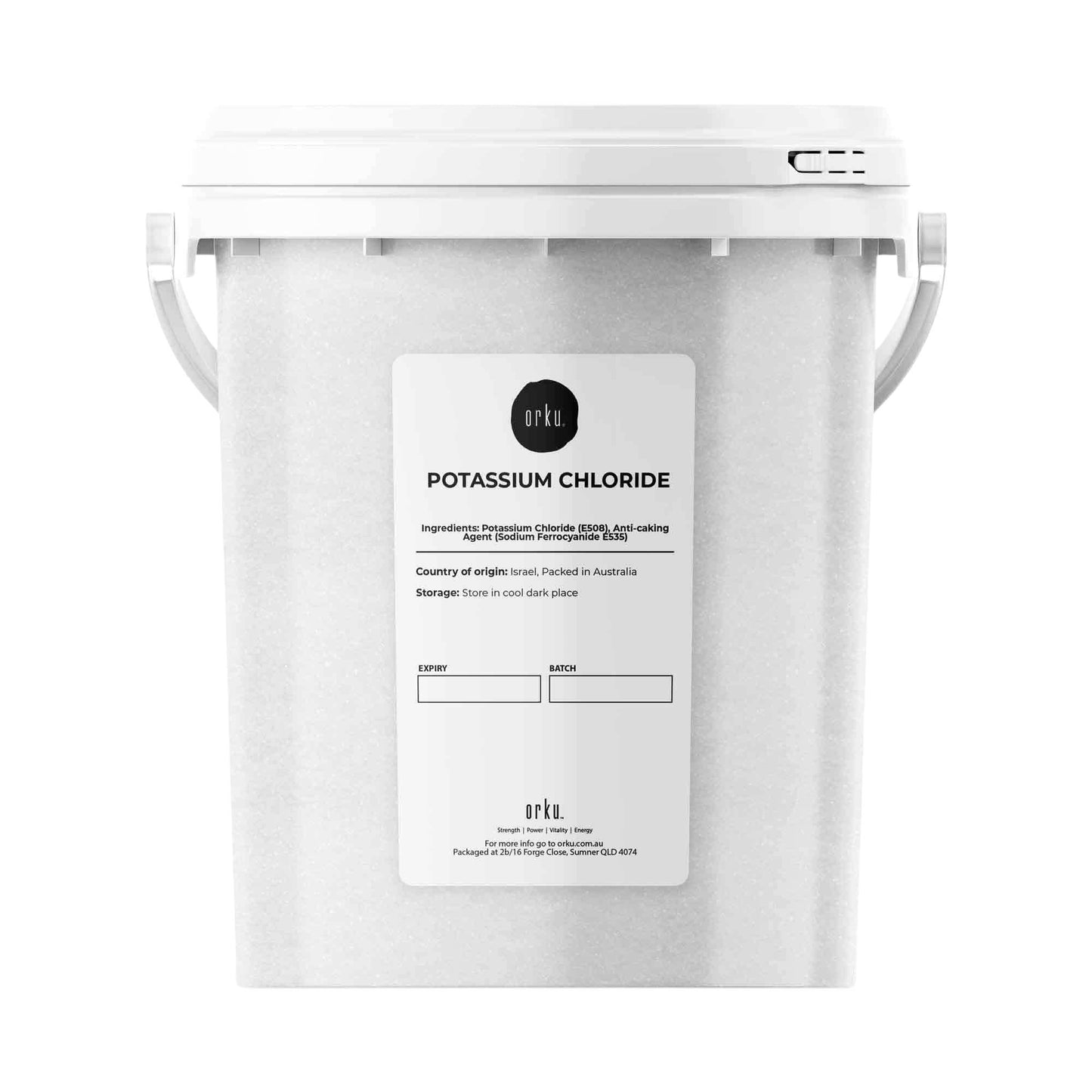 Orku Bulk Potassium Chloride Powder (KCl) Tub - Food Grade E508 Salt Substitute