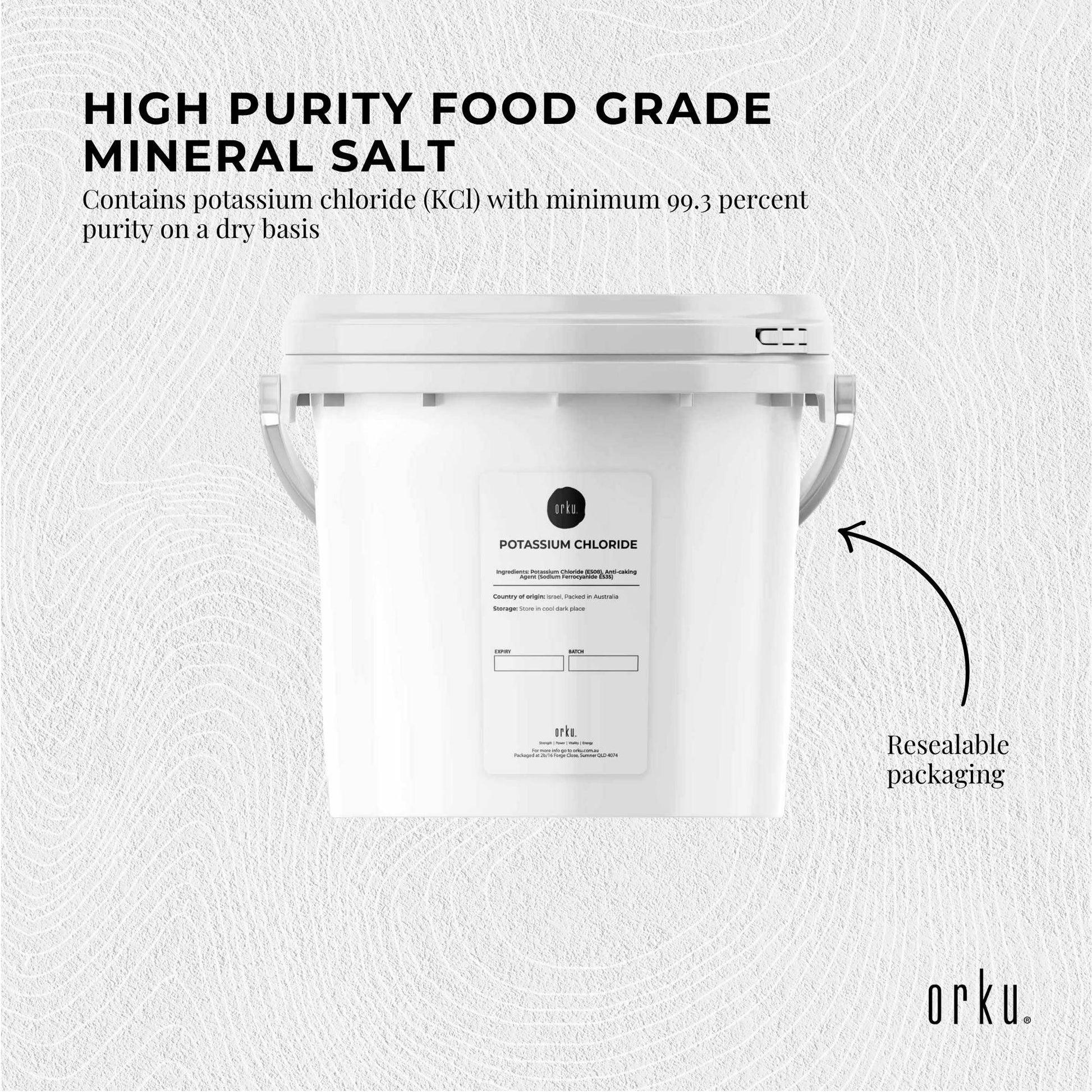Orku Bulk Potassium Chloride Powder Tub - Food Grade E508 Salt Substitute