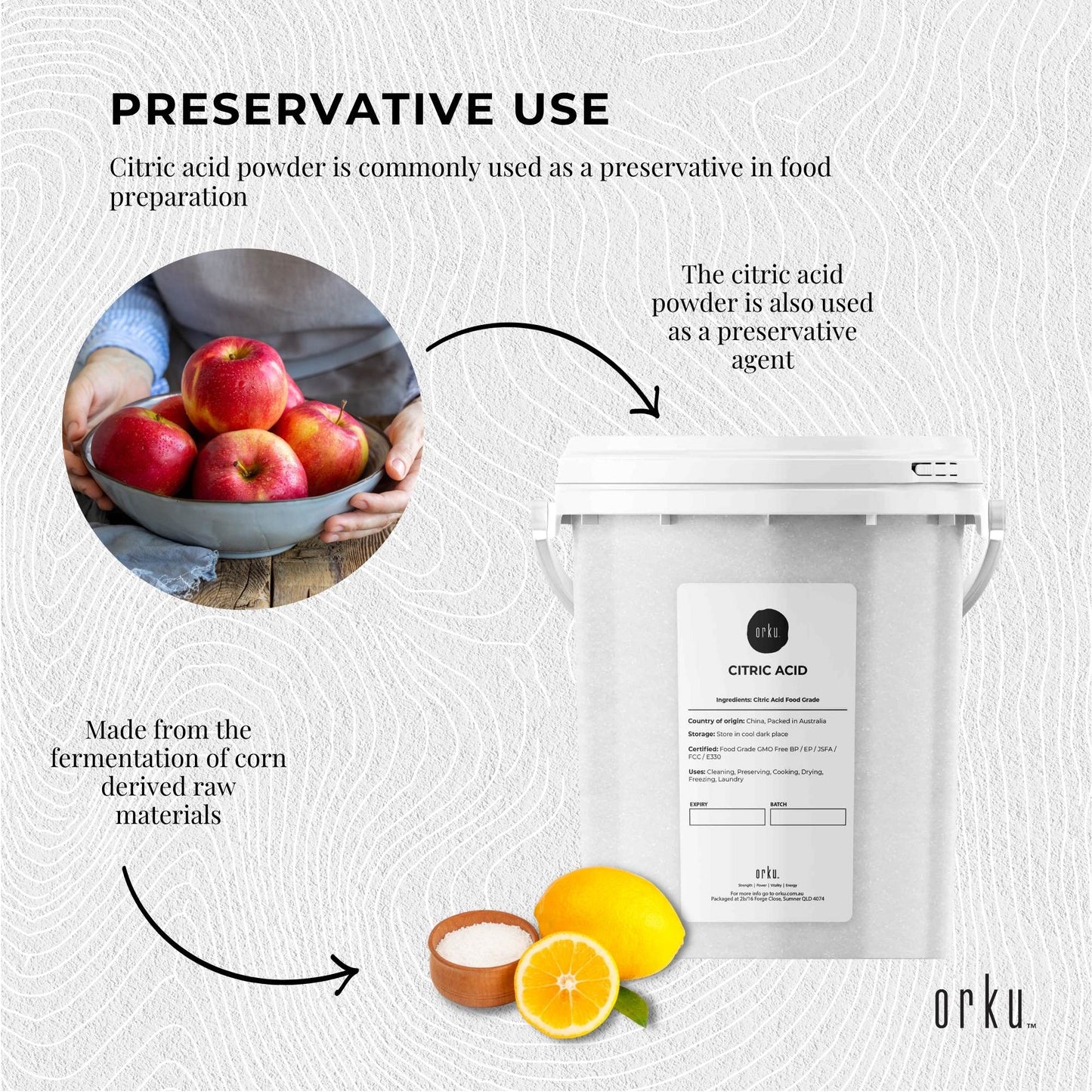 Orku Citric Acid Powder Tubs - Food Grade Non GMO Anhydrous Preservative E330