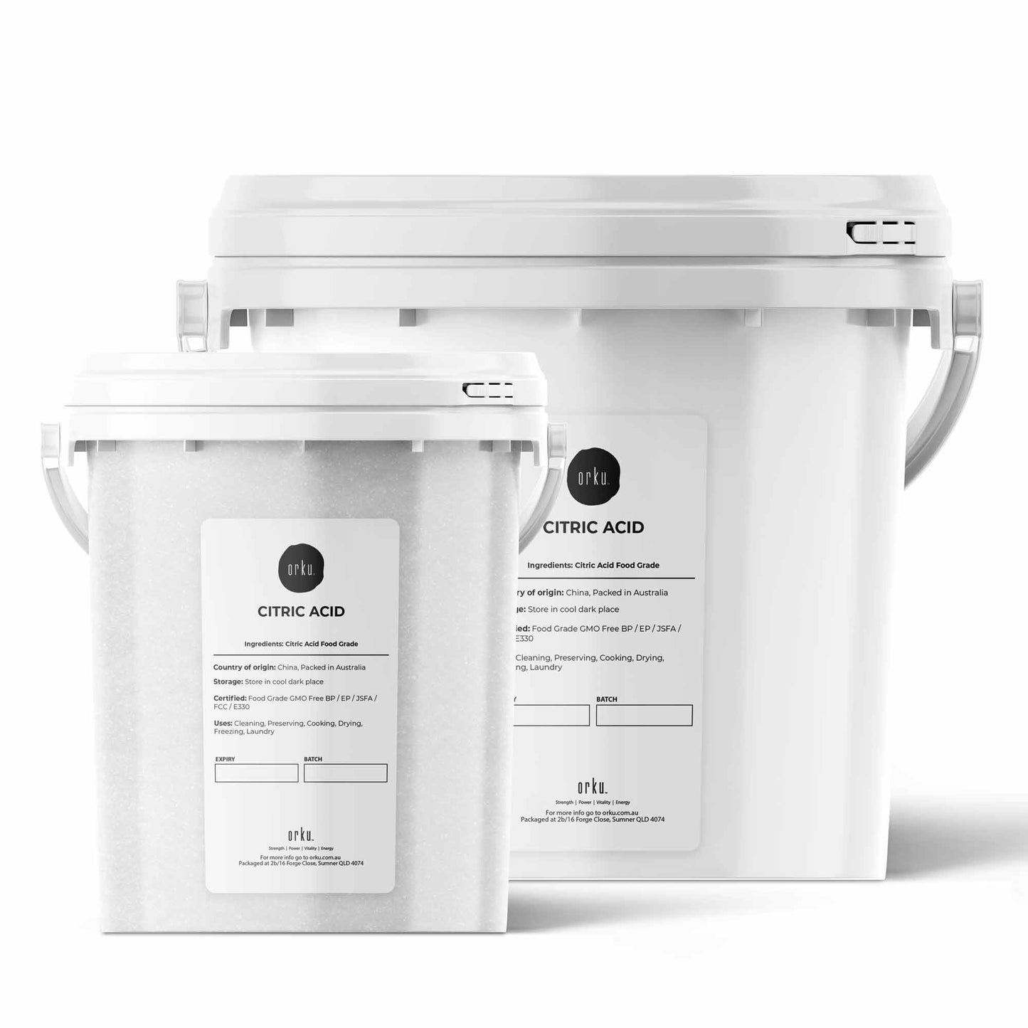 Orku Citric Acid Powder Tubs - Food Grade Non GMO Anhydrous Preservative E330
