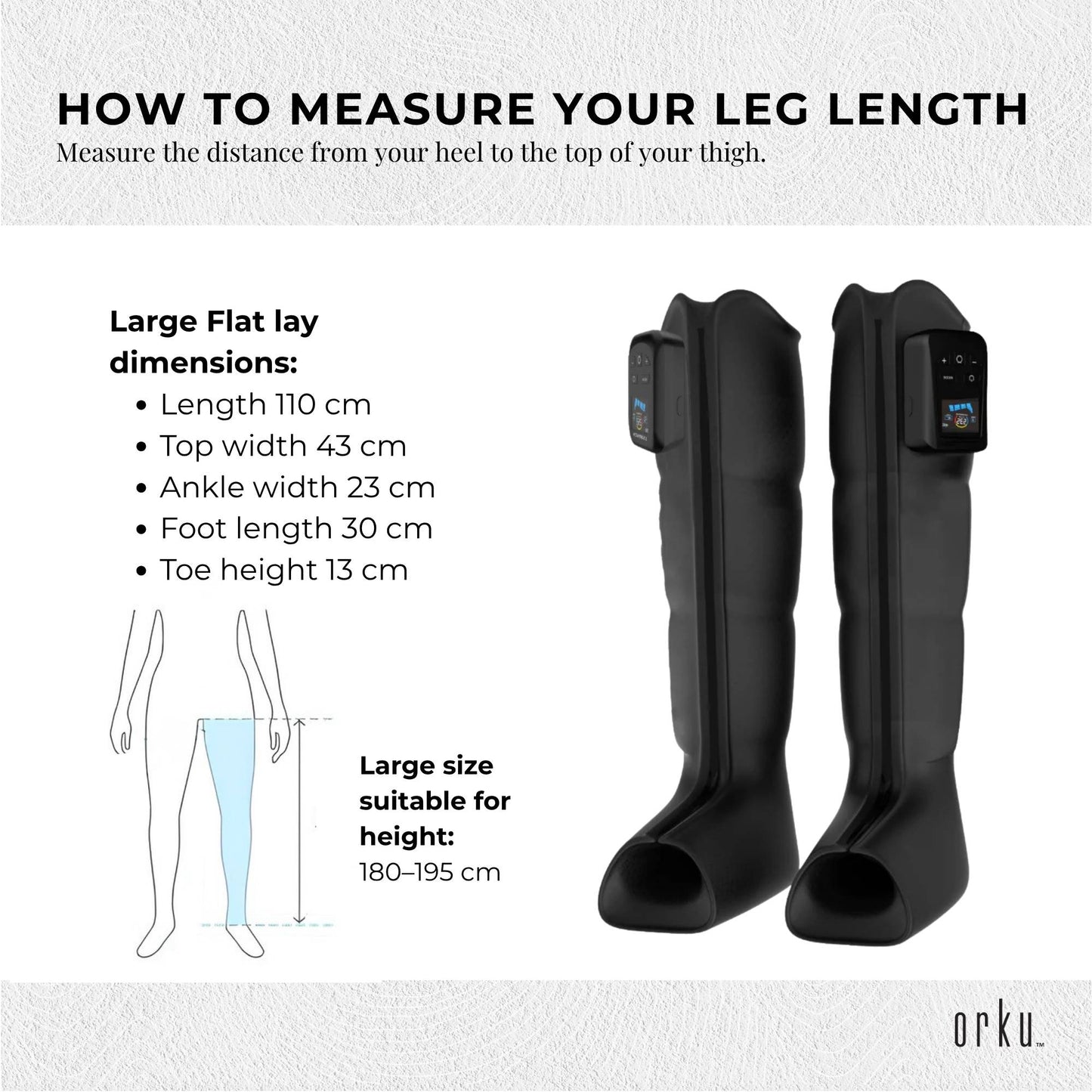 Orku Cordless Full Leg Air Compression Massager Boots - Rechargeable Large