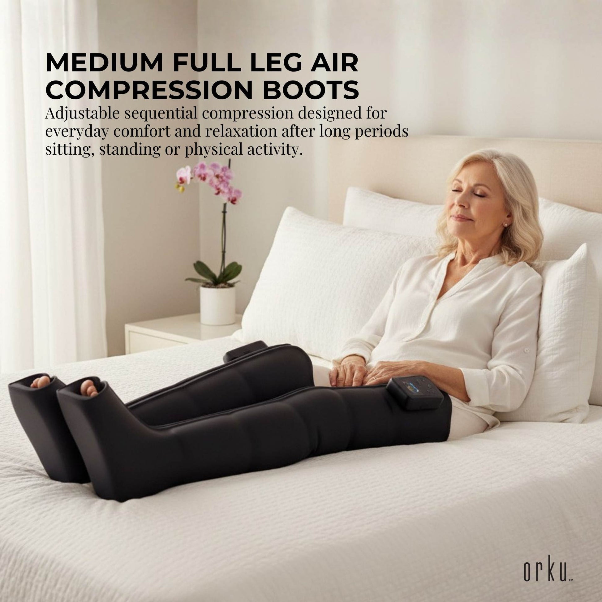 Orku Cordless Full Leg Air Compression Massager Boots - Rechargeable Pair Medium