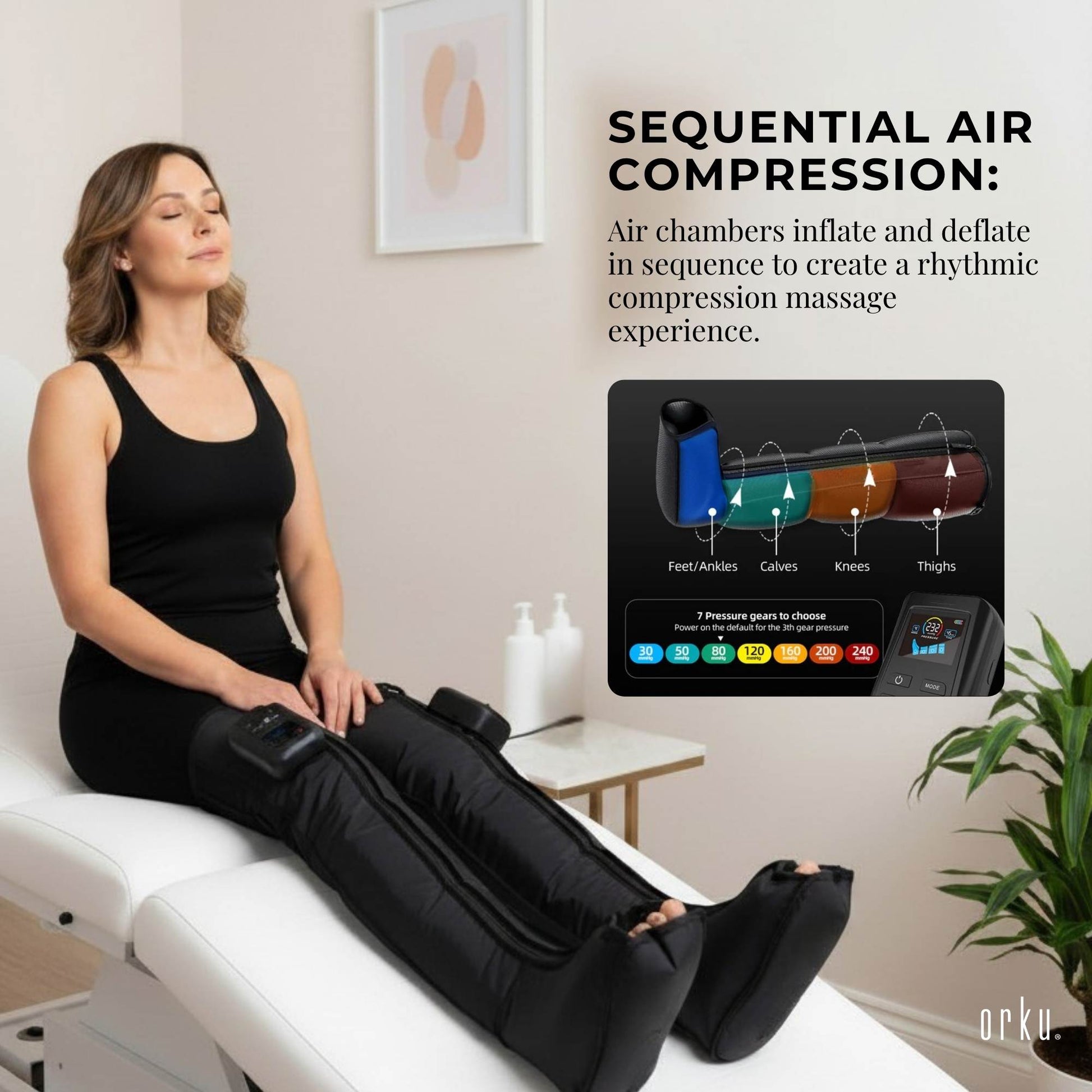Orku Cordless Full Leg Air Compression Massager Boots - Rechargeable Pair Medium