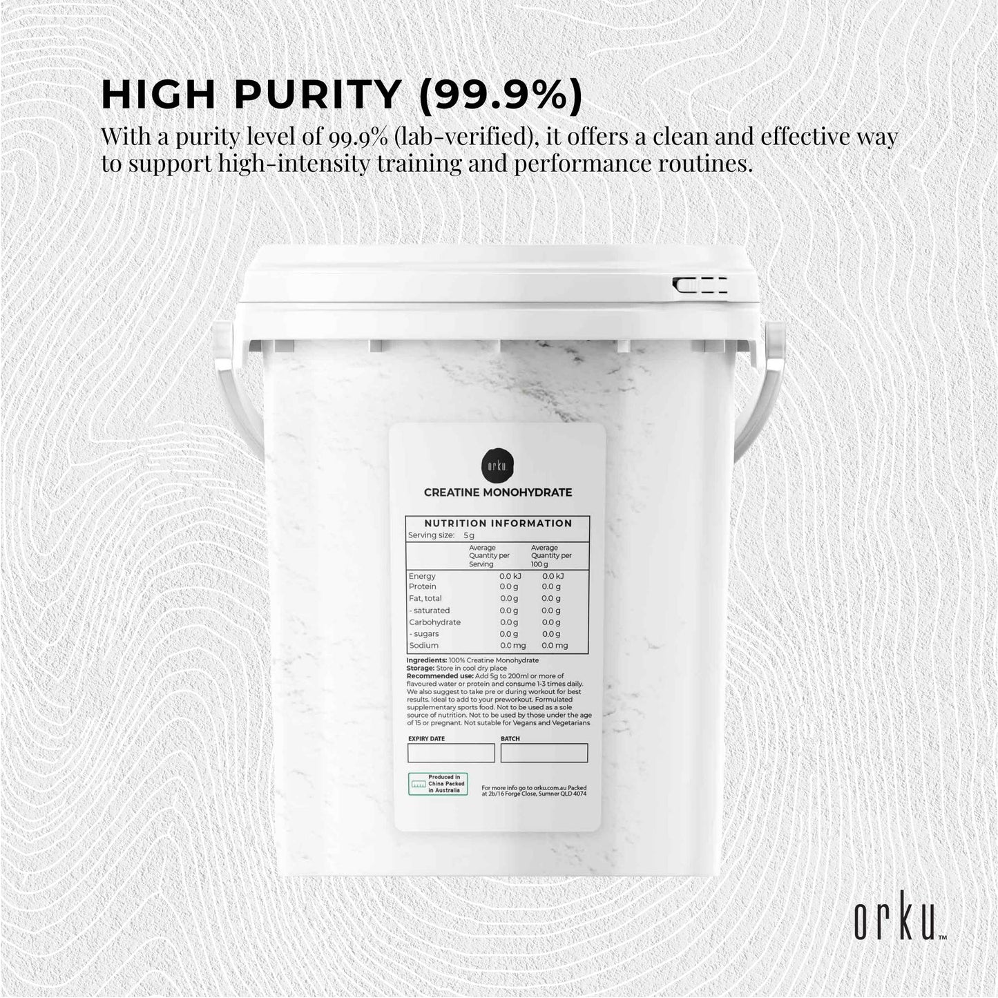 Orku Creatine Monohydrate Powder 99.9% Pure 200 Mesh Micronised