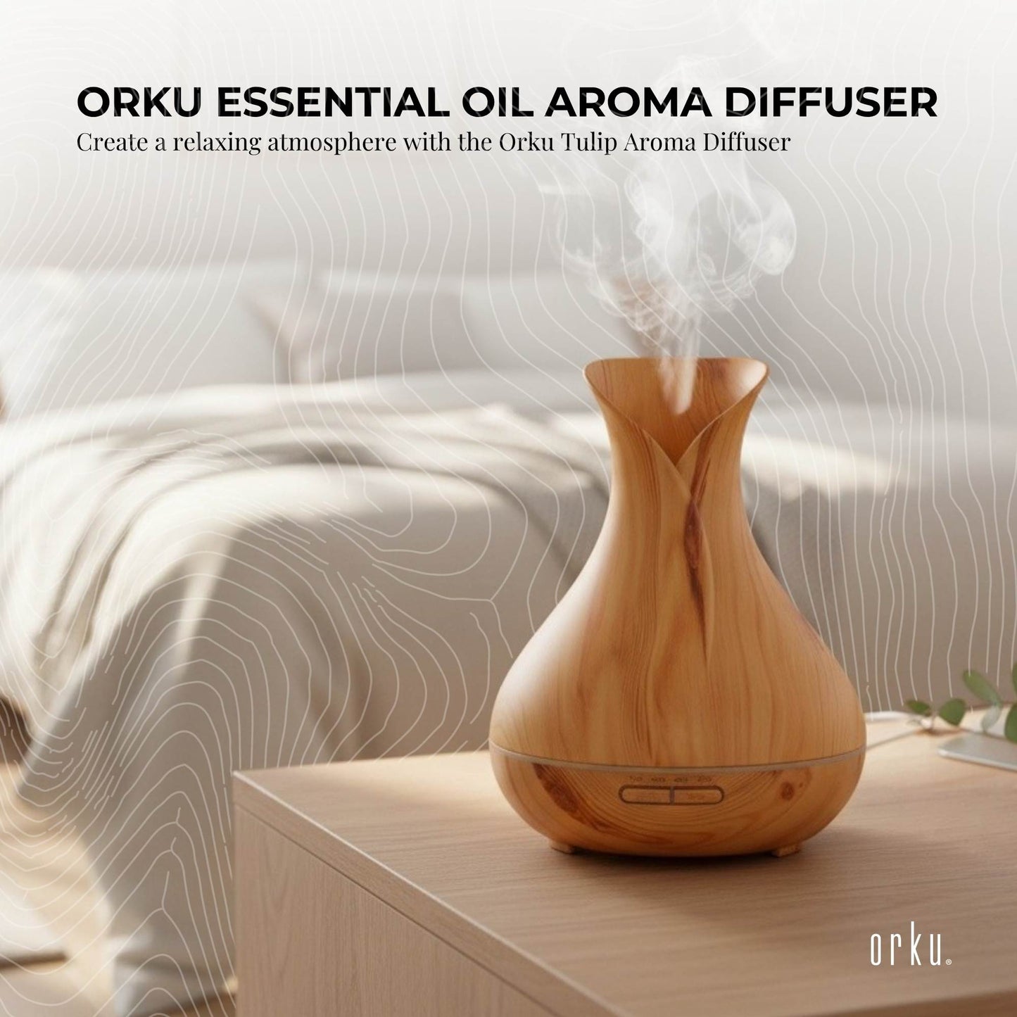 Orku Essential Oil Aroma Diffuser 400ml Tulip Wood Grain With Remote