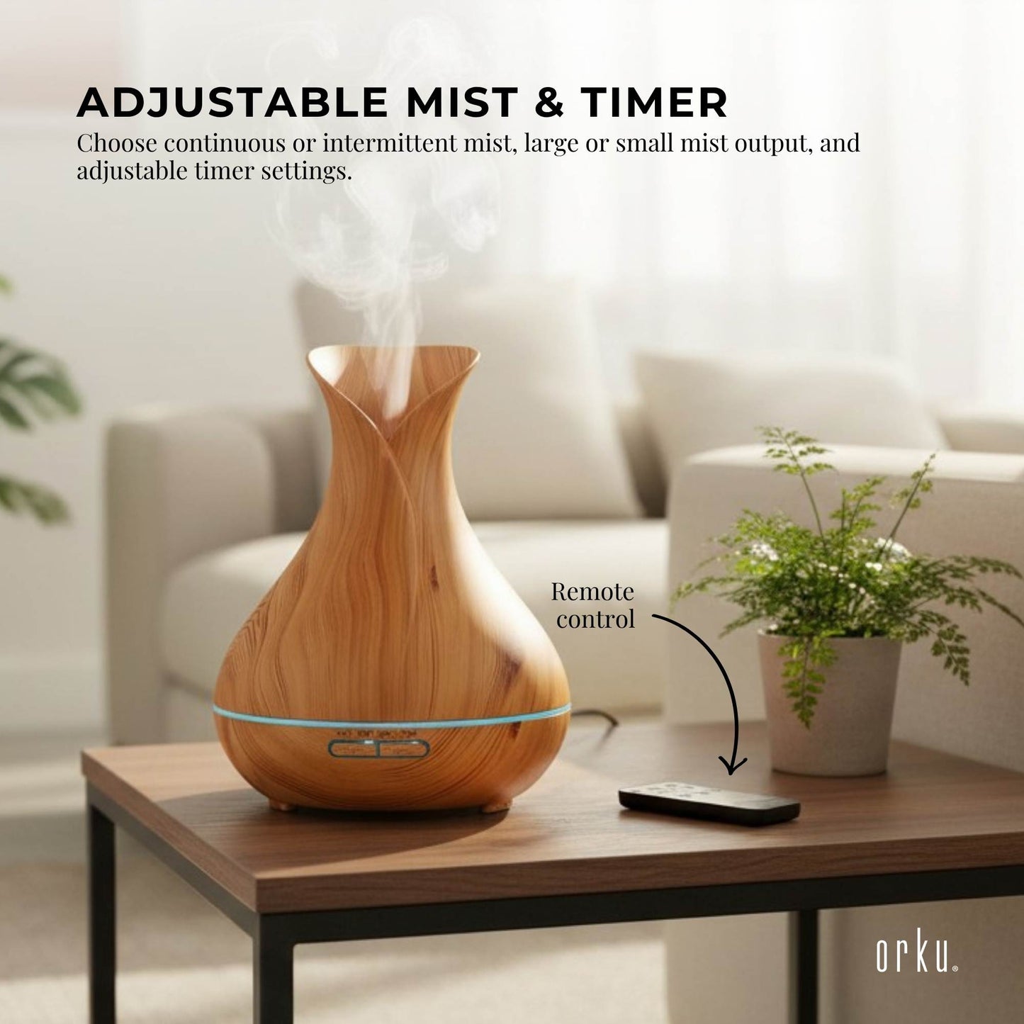 Orku Essential Oil Aroma Diffuser 400ml Tulip Wood Grain With Remote