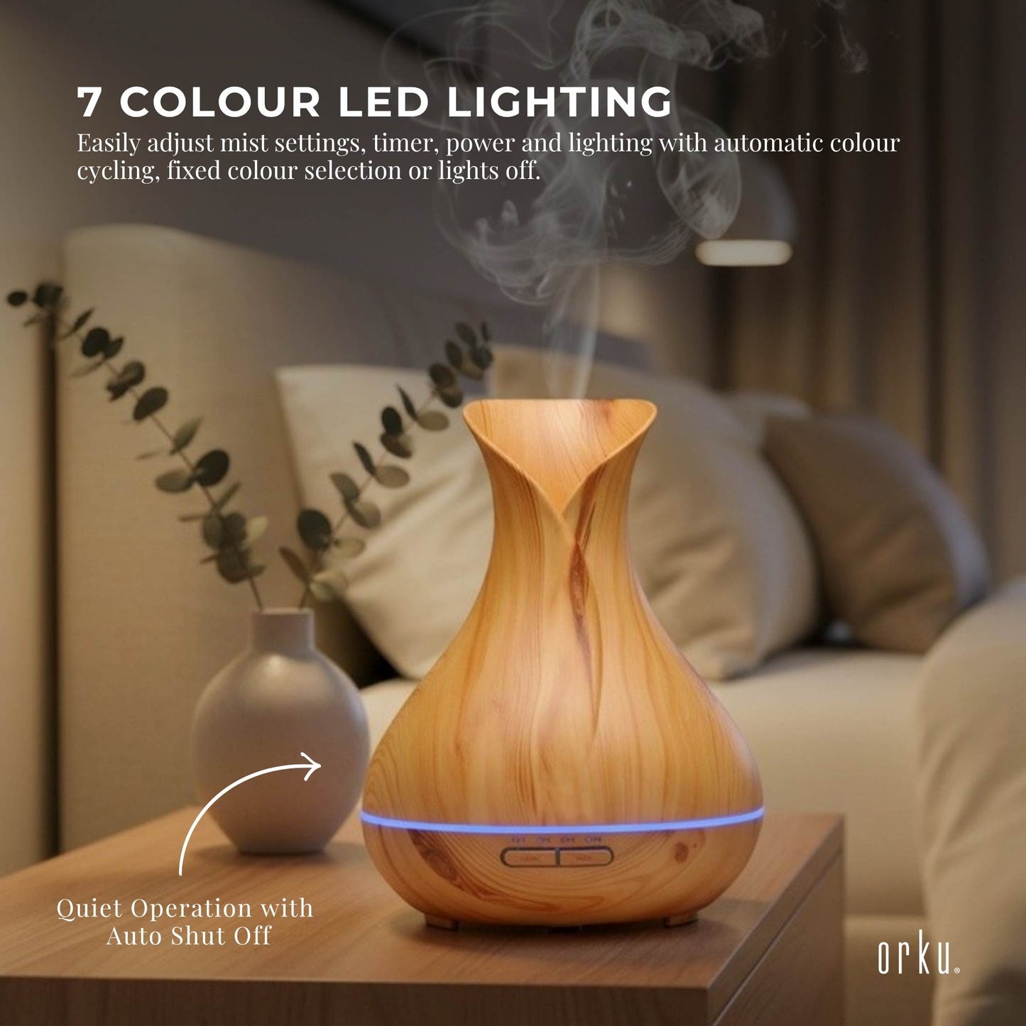 Orku Essential Oil Aroma Diffuser 400ml Tulip Wood Grain With Remote