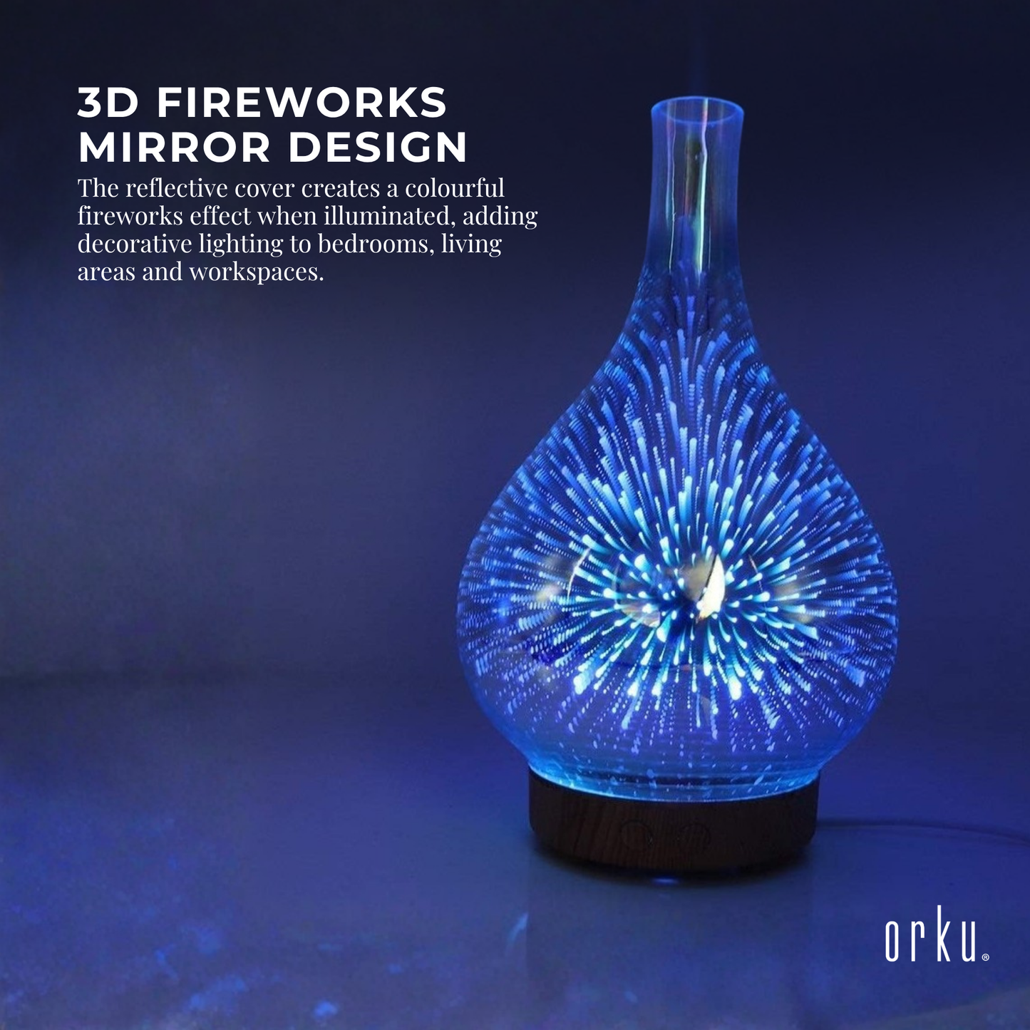 Orku Essential Oil Aroma Diffuser - Mirror 3D Fireworks Light USB Remote