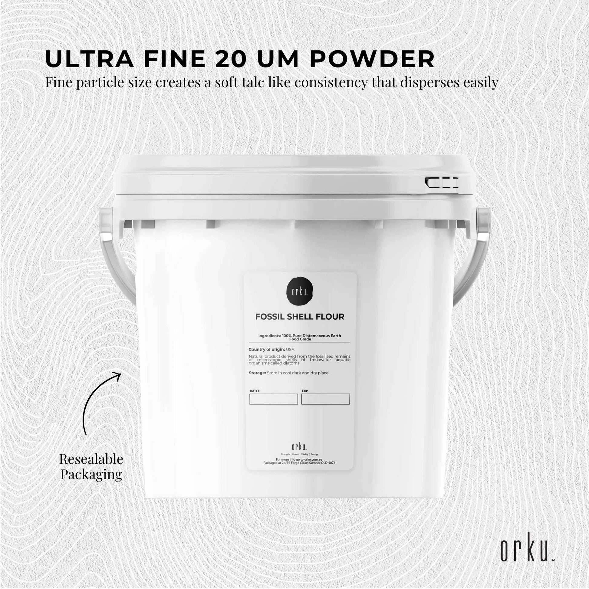 Orku Fine Diatomaceous Earth Tubs - Food Grade Fossil Shell Flour Powder