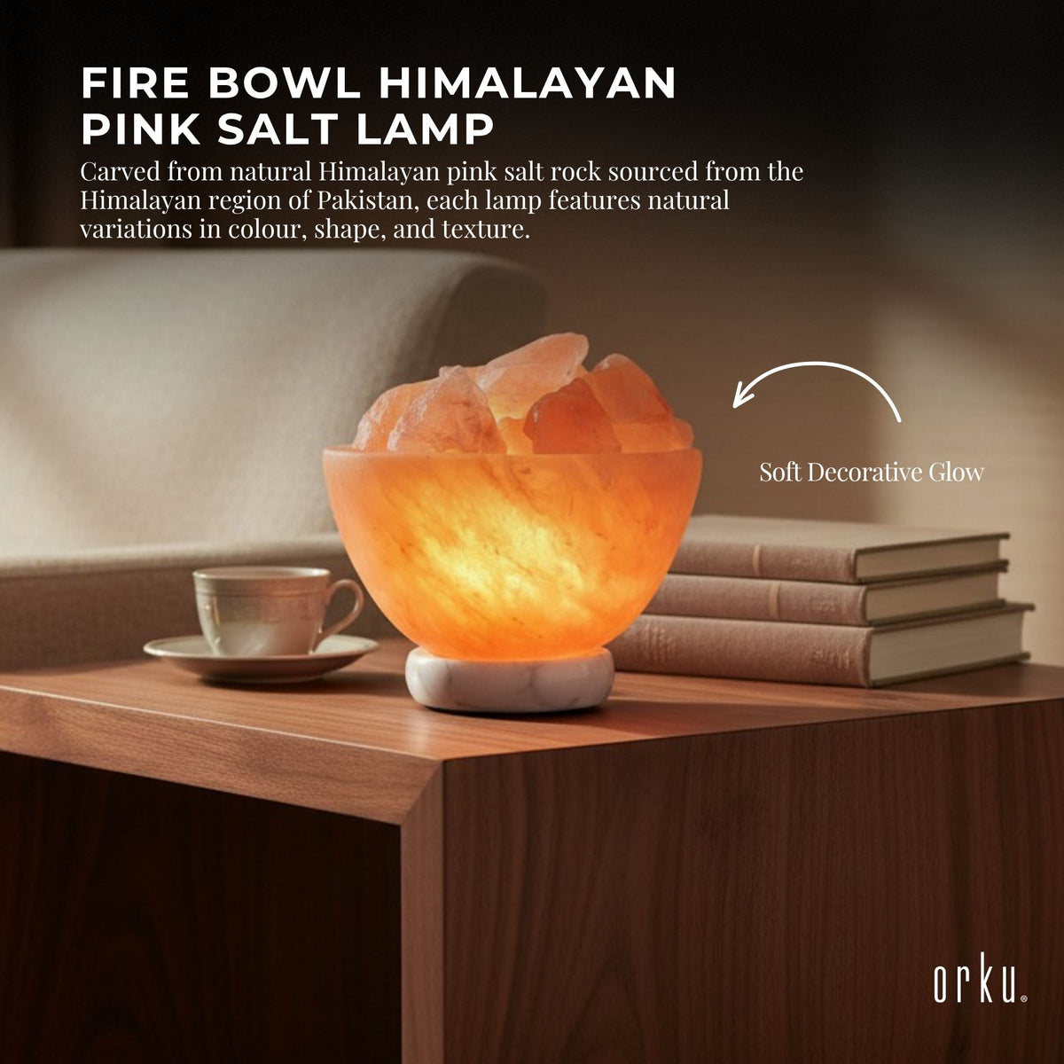 Orku Fire Bowl Himalayan Pink Salt Lamp - Carved Salt Rocks Night Light