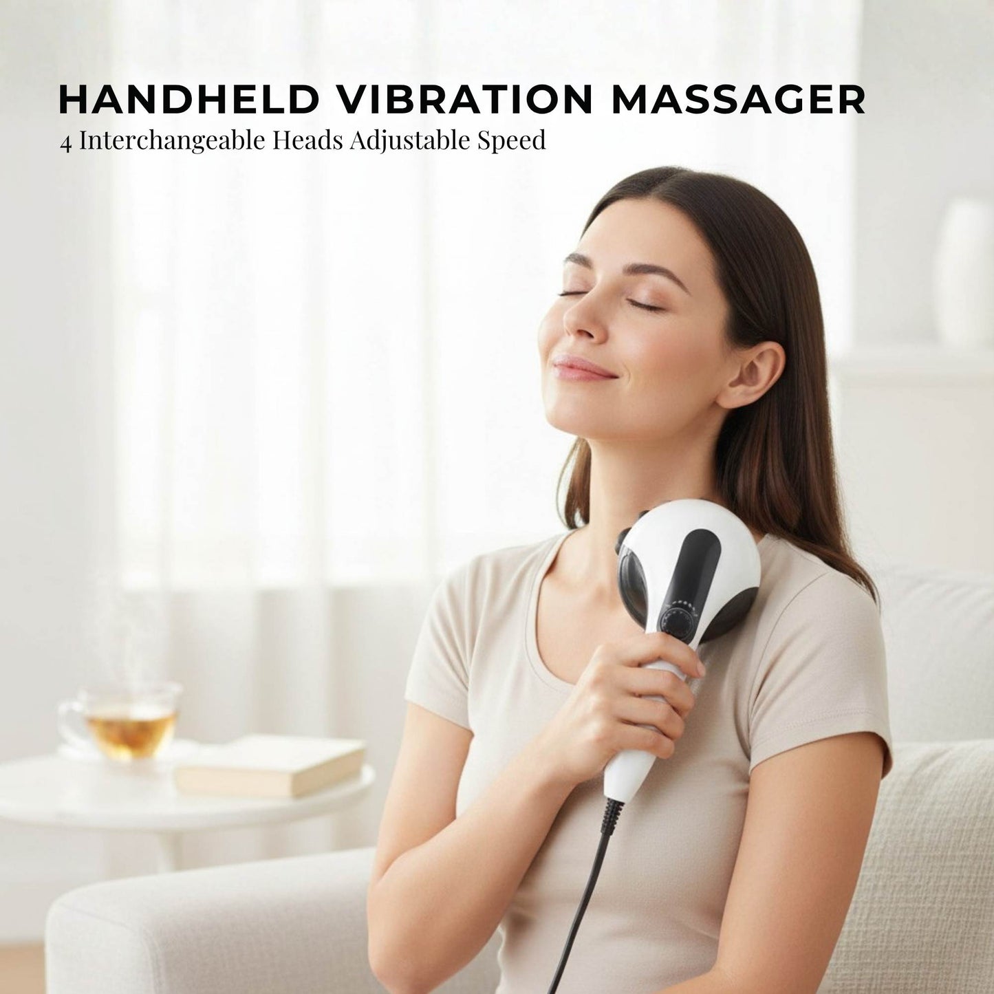 Orku Handheld Body Massager 4 Heads Adjustable Speed 28W Black