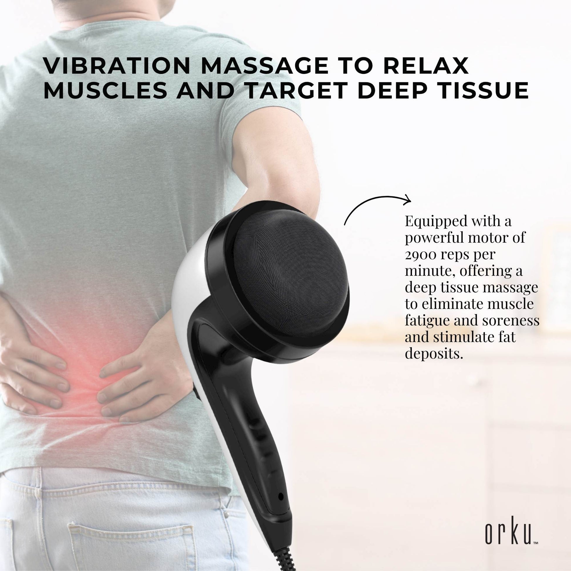 Orku Handheld Body Massager 4 Heads Adjustable Speed 28W Black