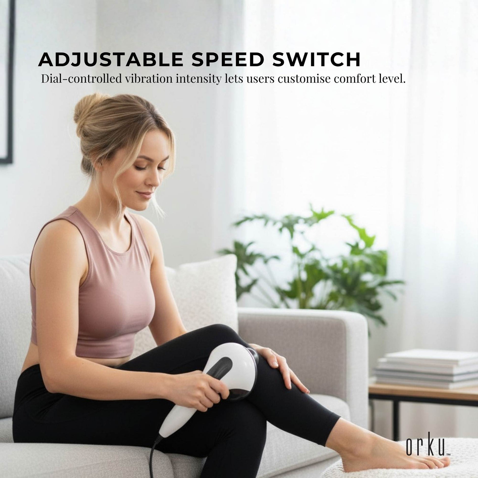 Orku Handheld Body Massager 4 Heads Adjustable Speed 28W Black