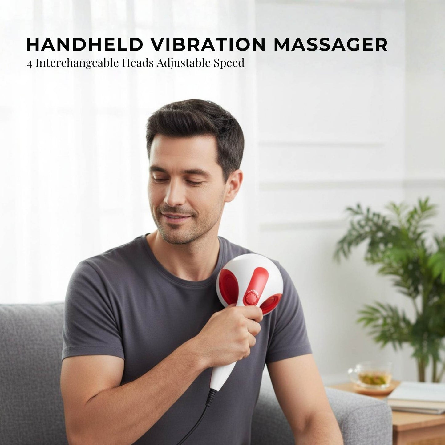 Orku Handheld Body Massager 4 Heads Adjustable Speed 28W Red