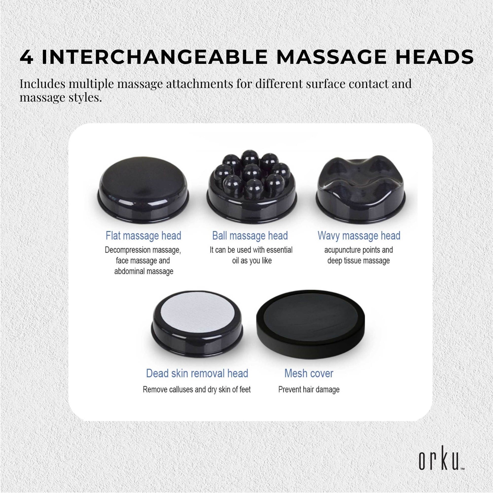 Orku Handheld Body Massager 4 Heads Adjustable Speed 28W Red