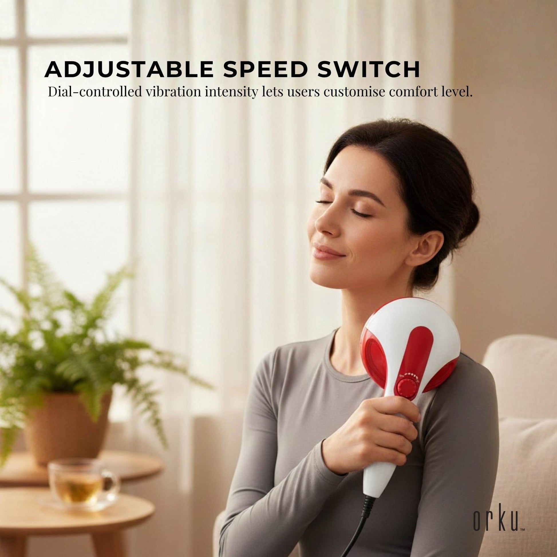 Orku Handheld Body Massager 4 Heads Adjustable Speed 28W Red