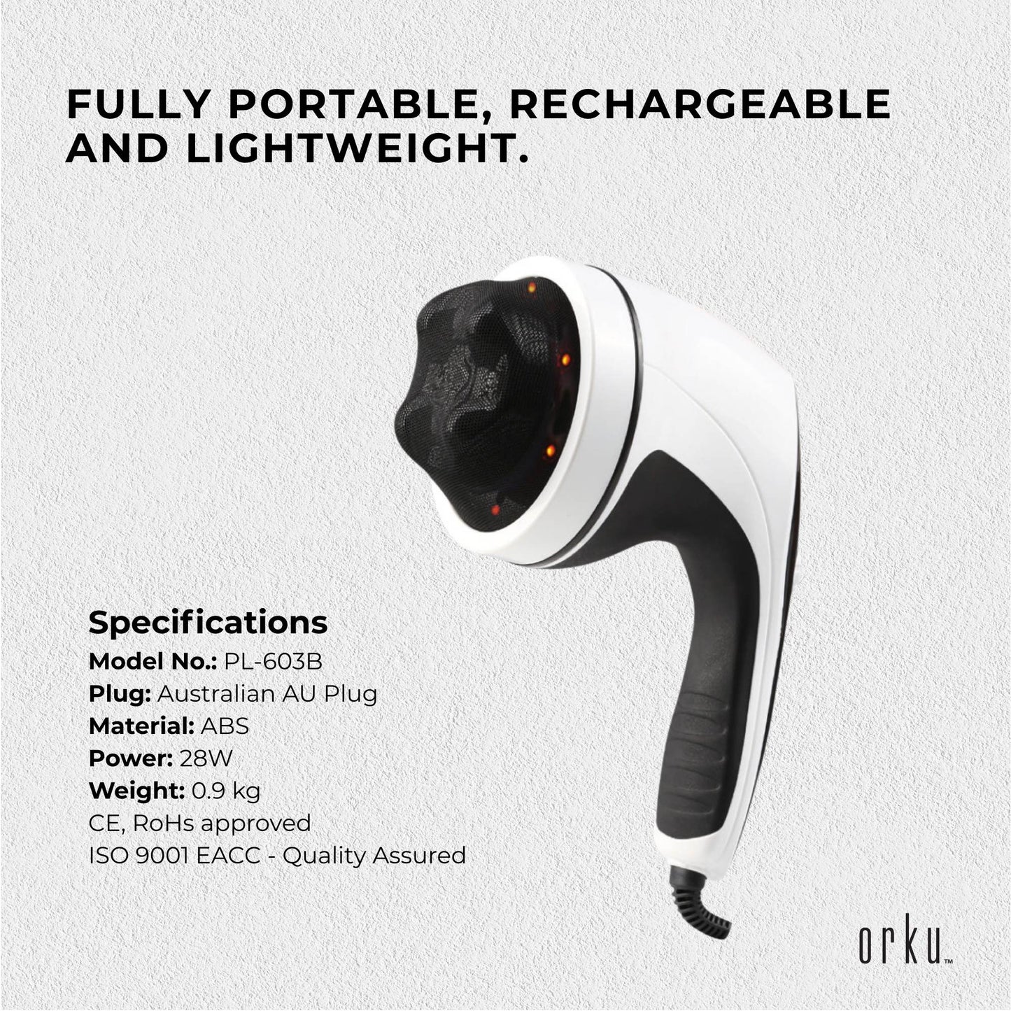 Orku Handheld Body Massager 4 Heads - Adjustable Speed for Neck Back Legs