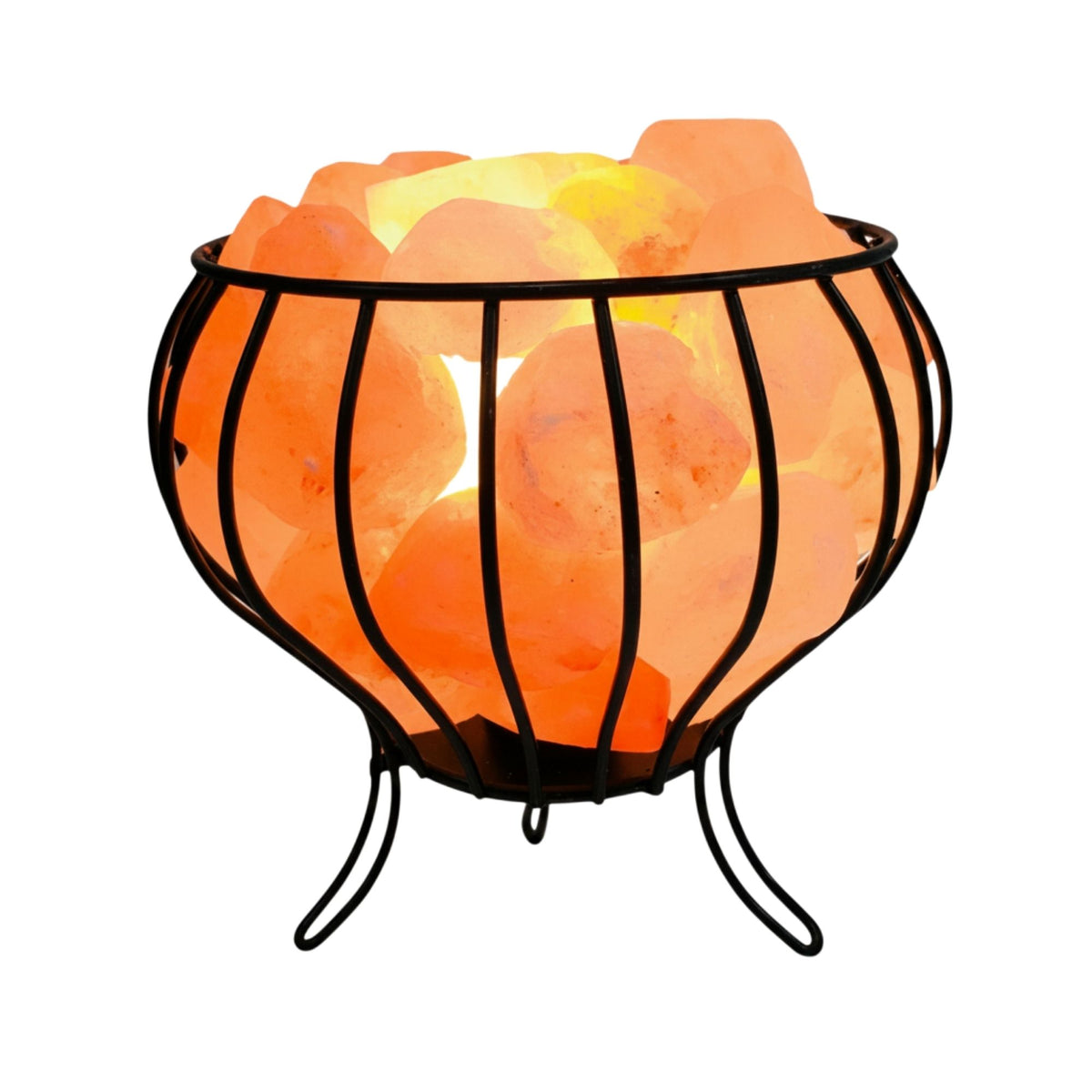 Orku Iron Bowl Himalayan Pink Salt Lamp + Basket - Hand Carved Night Light