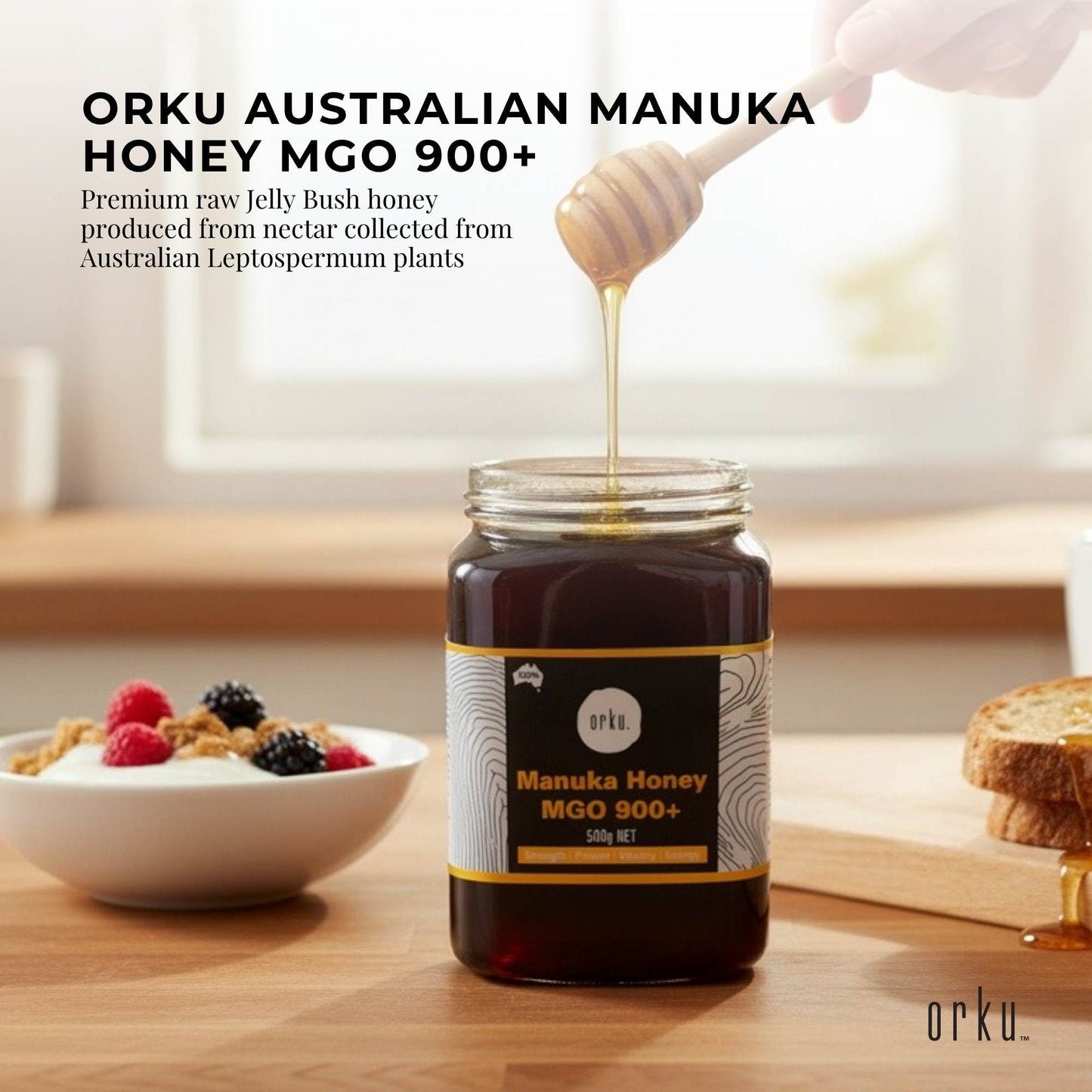 Orku MGO 900+ Australian Manuka Honey 500g - Raw Jelly Bush Honey