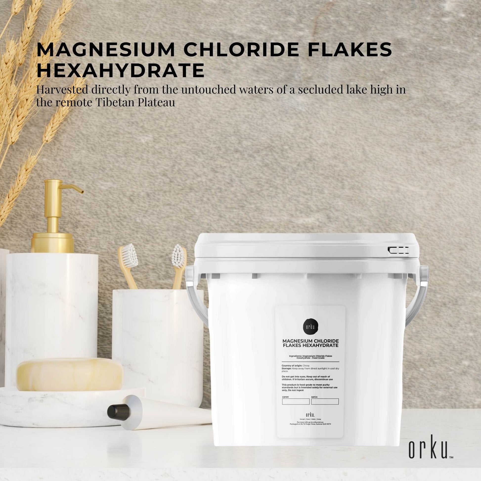Orku Magnesium Chloride Flakes Hexahydrate Tubs - FCC USP Spec Bath Salts