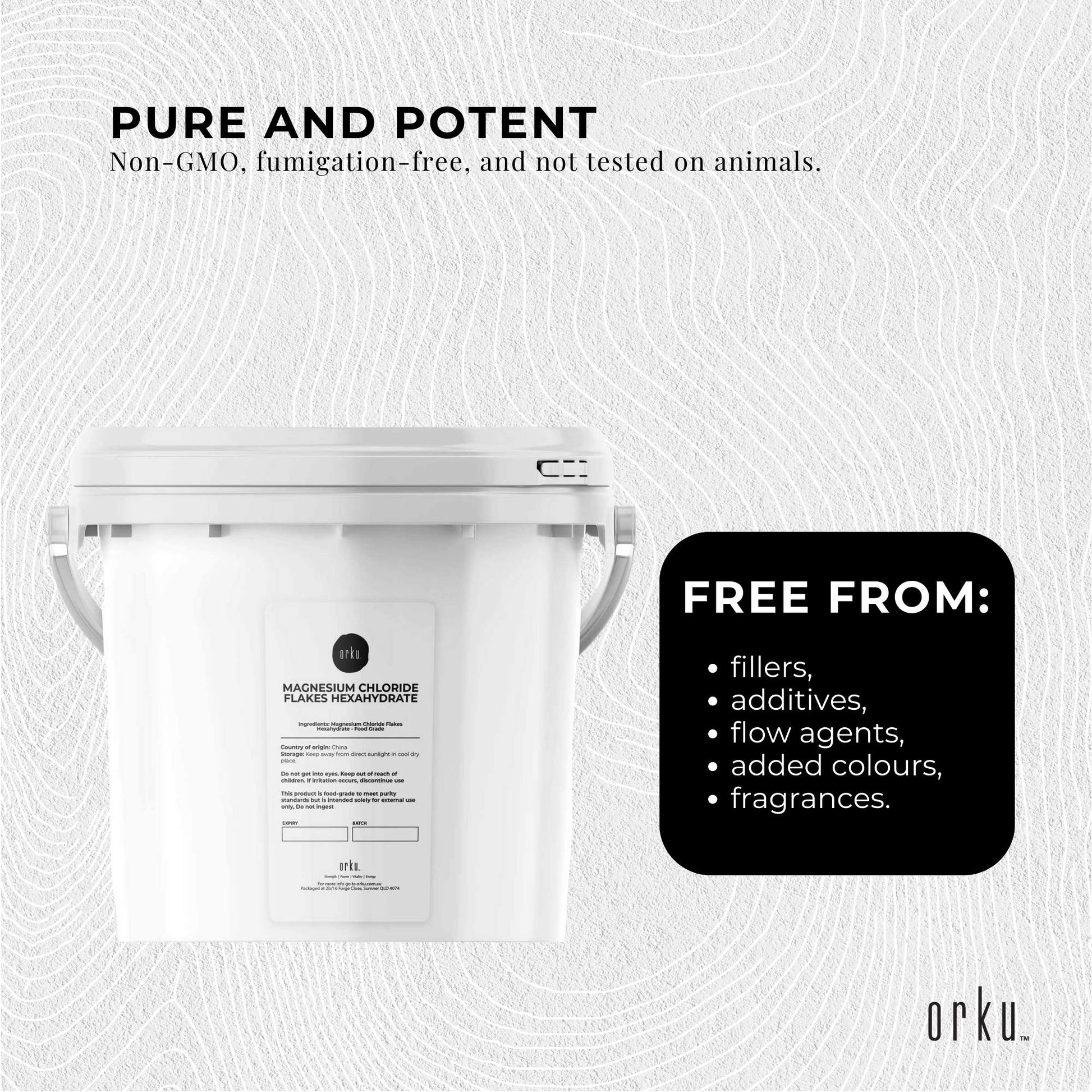 Orku Magnesium Chloride Flakes Hexahydrate Tubs - FCC USP Spec Bath Salts