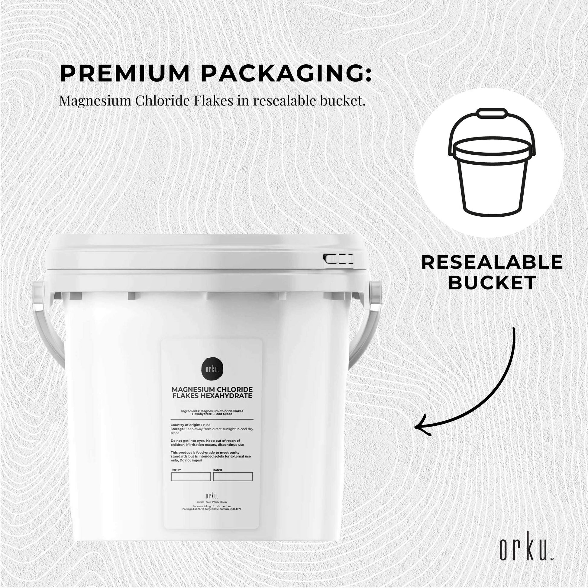 Orku Magnesium Chloride Flakes Hexahydrate Tubs - FCC USP Spec Bath Salts