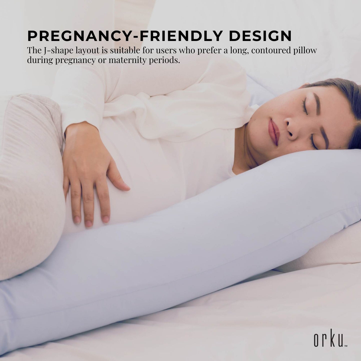 Orku Maternity Pregnancy Pillow - J-Shape Full Body Length for Side Sleeper Grey