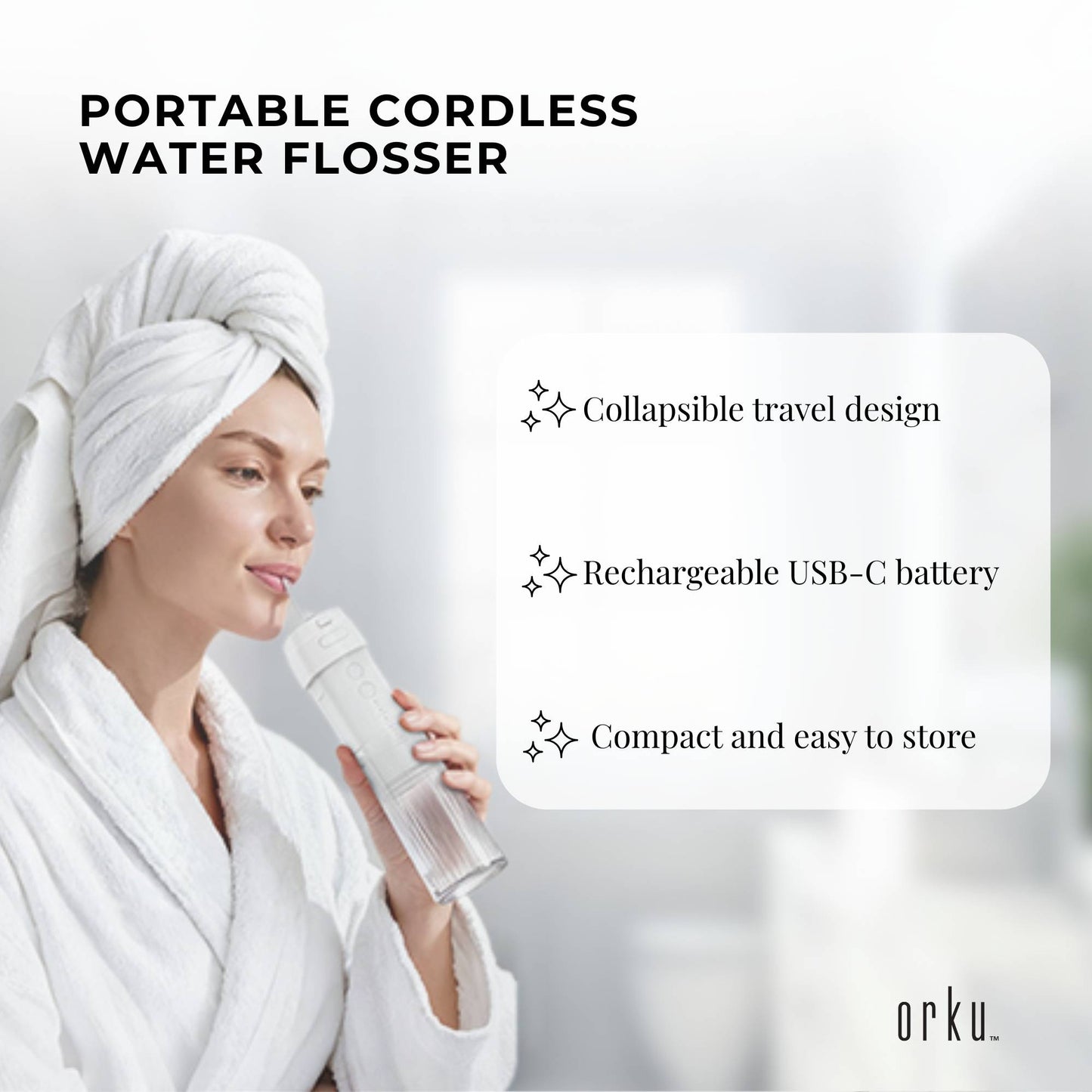 Orku Mini Water Flosser Rechargeable Portable Travel Oral Irrigator White