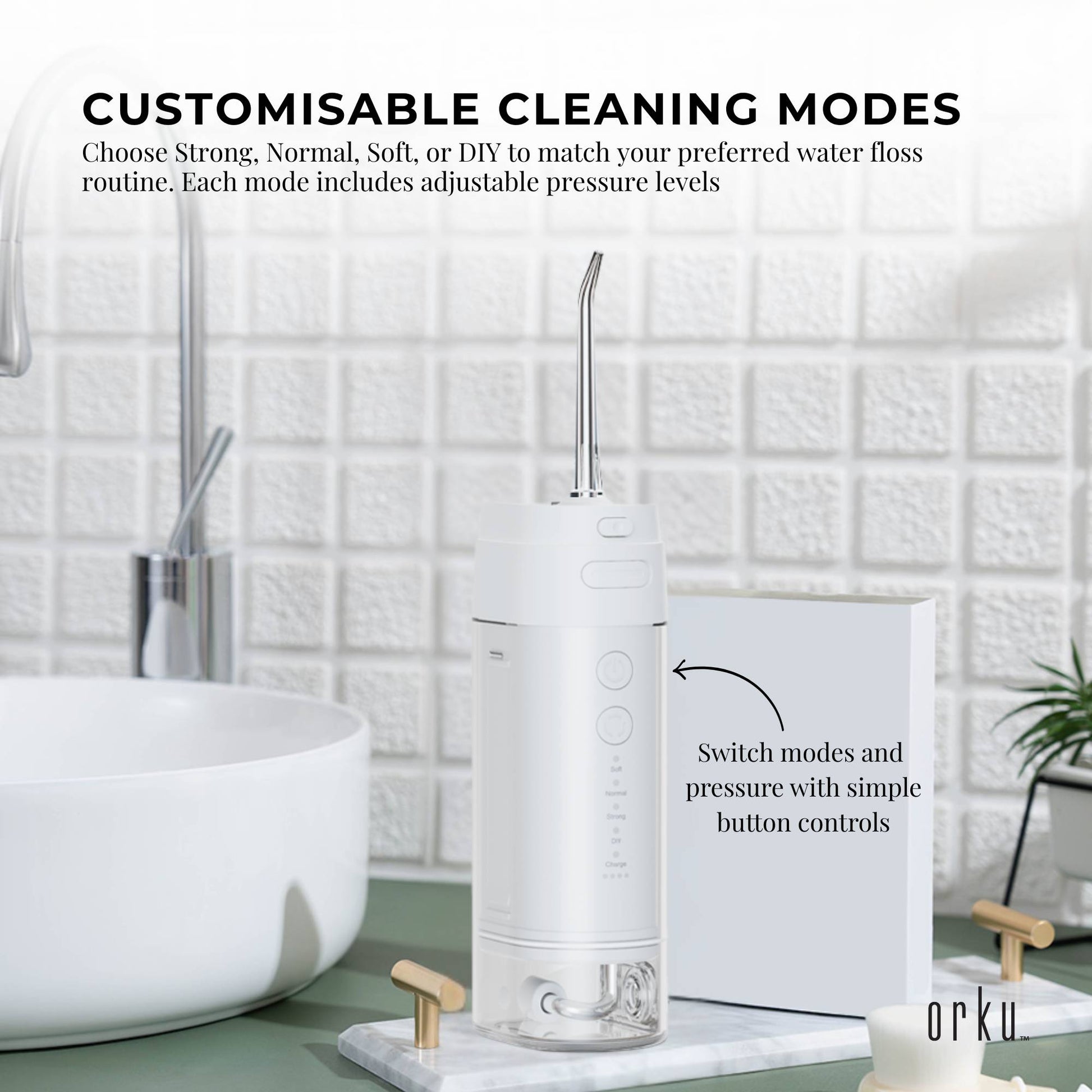 Orku Mini Water Flosser Rechargeable Portable Travel Oral Irrigator White