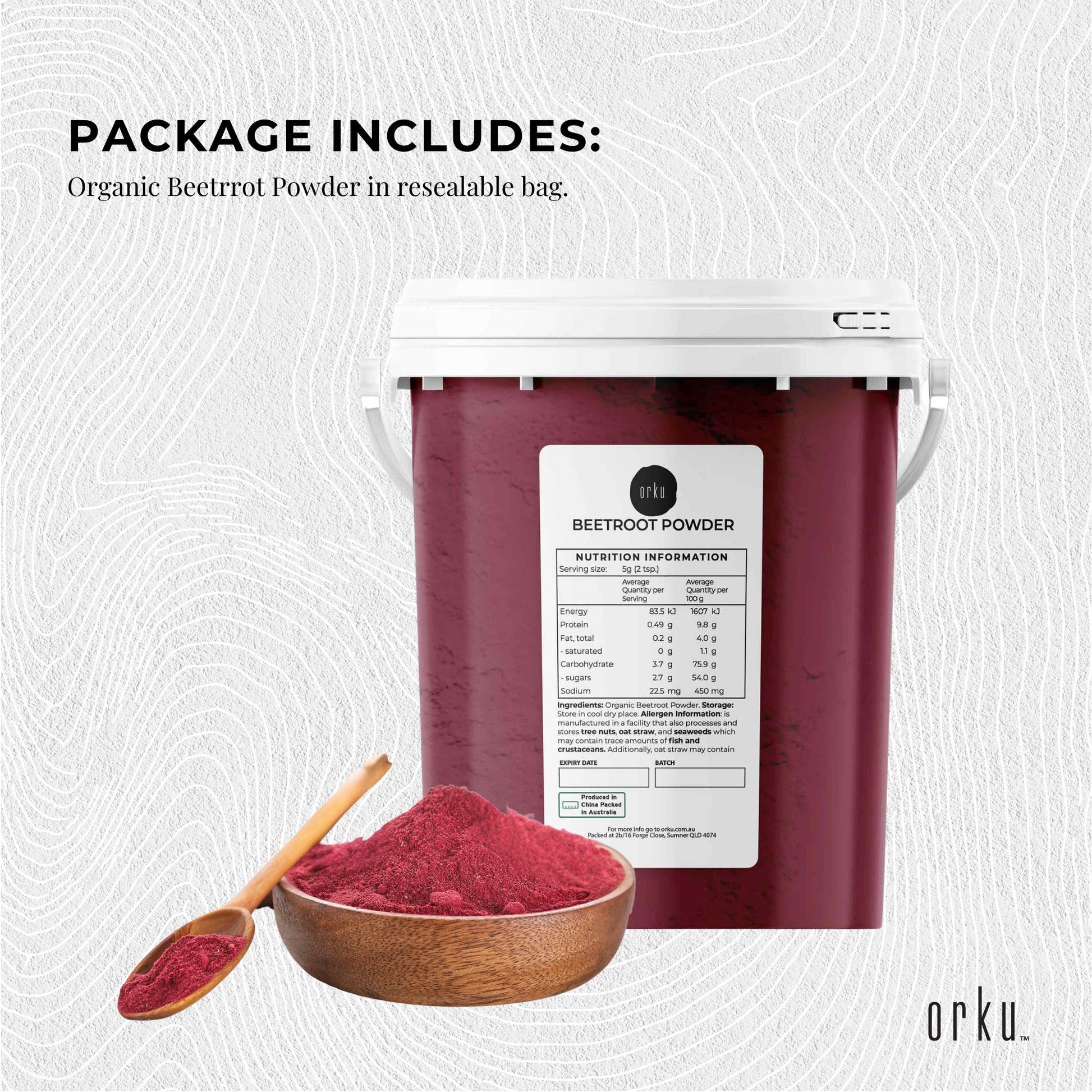 Orku 800g Organic Beetroot Powder - 100% Pure Beet Root Powder - Beta vulgaris